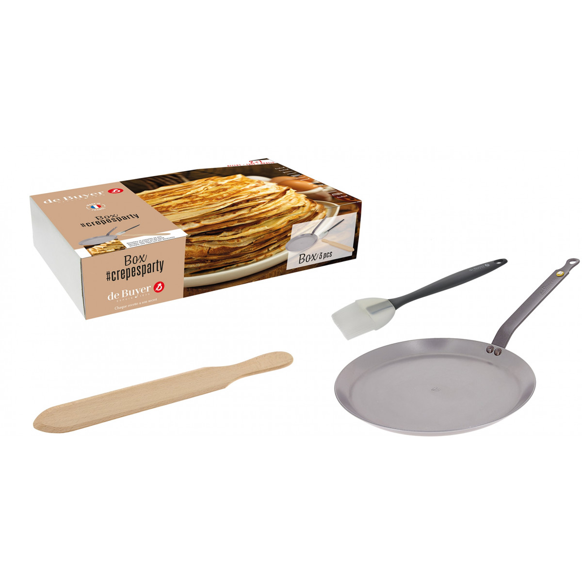 De Buyer | Oceľová panvica na palacinky Mineral B Element, pr. 26 cm, SET