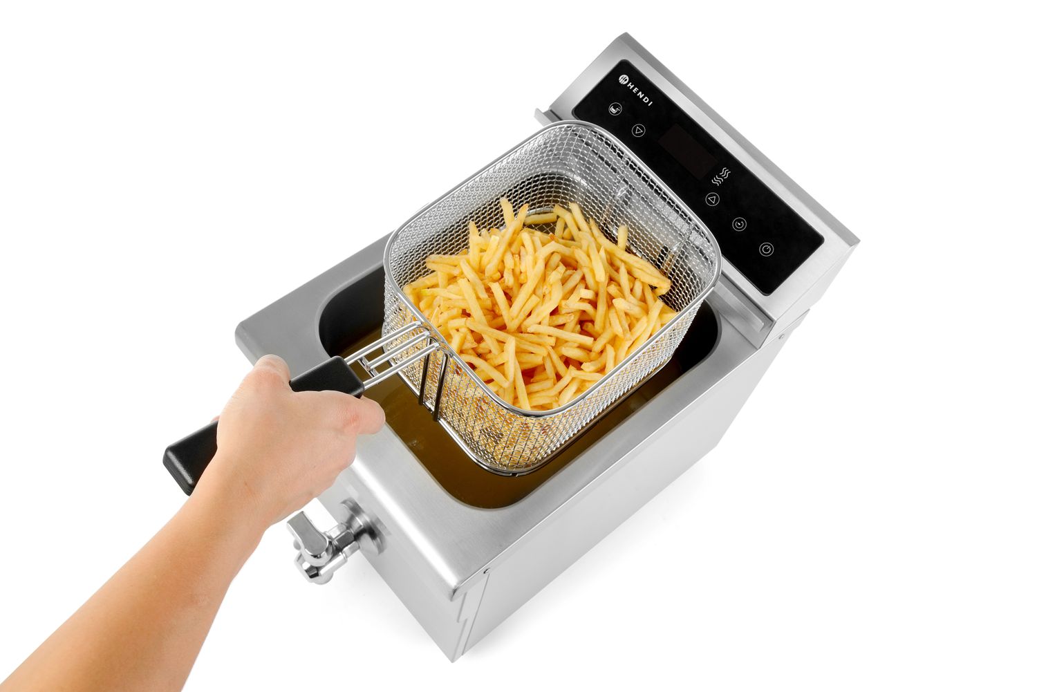 Indukčná fritéza s vypúšťacím kohútikom, 8 l, HENDI, 8L, Svetlošedá, 230V/3500W, 288x619x(H)408mm