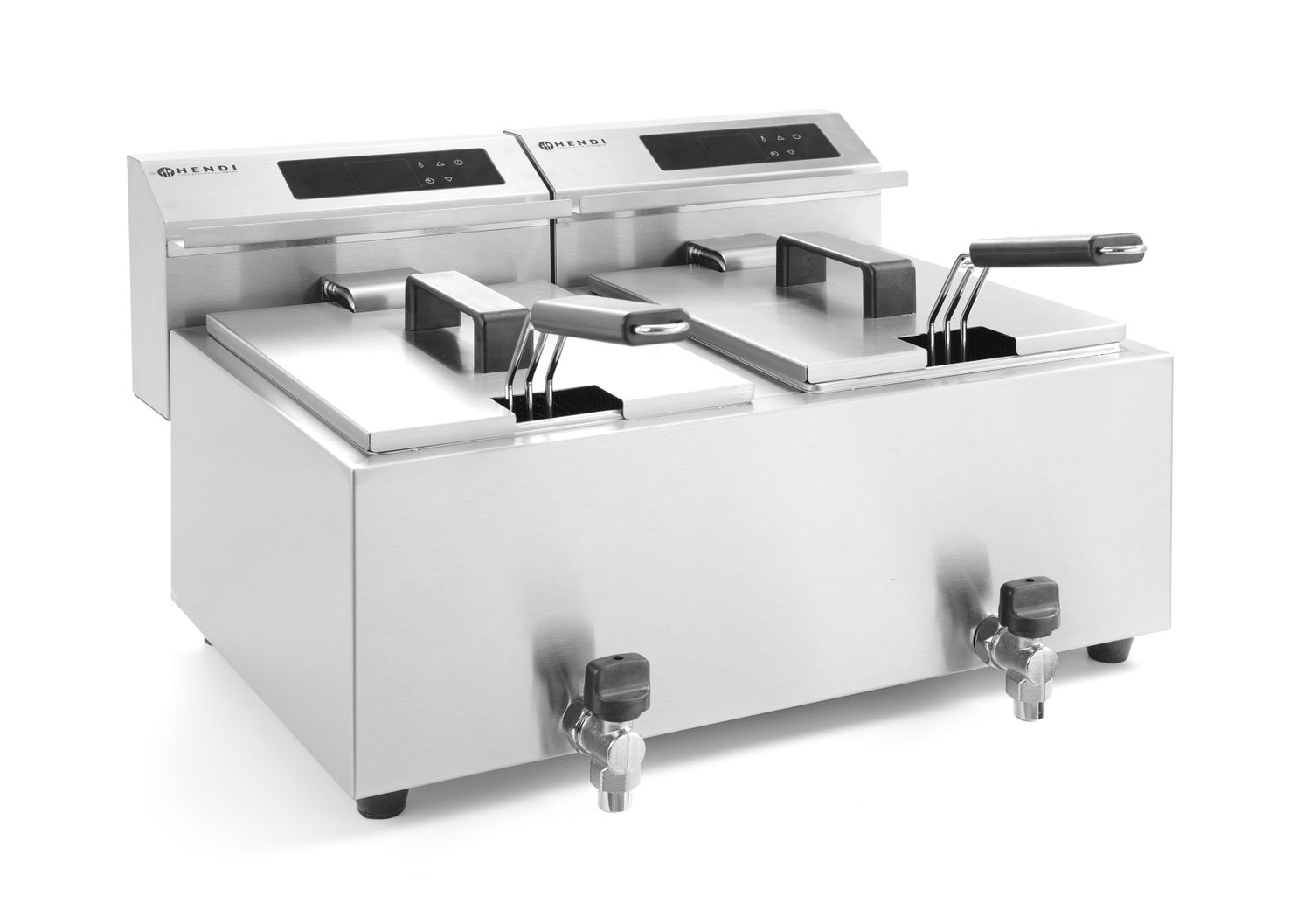 Fritéza s digitálnym ovládacím panelom Profi Line s výpustným ventilom – 2x 8 l, HENDI, Profi Line, 16L, 230V/7000W, 605x515x(H)350mm