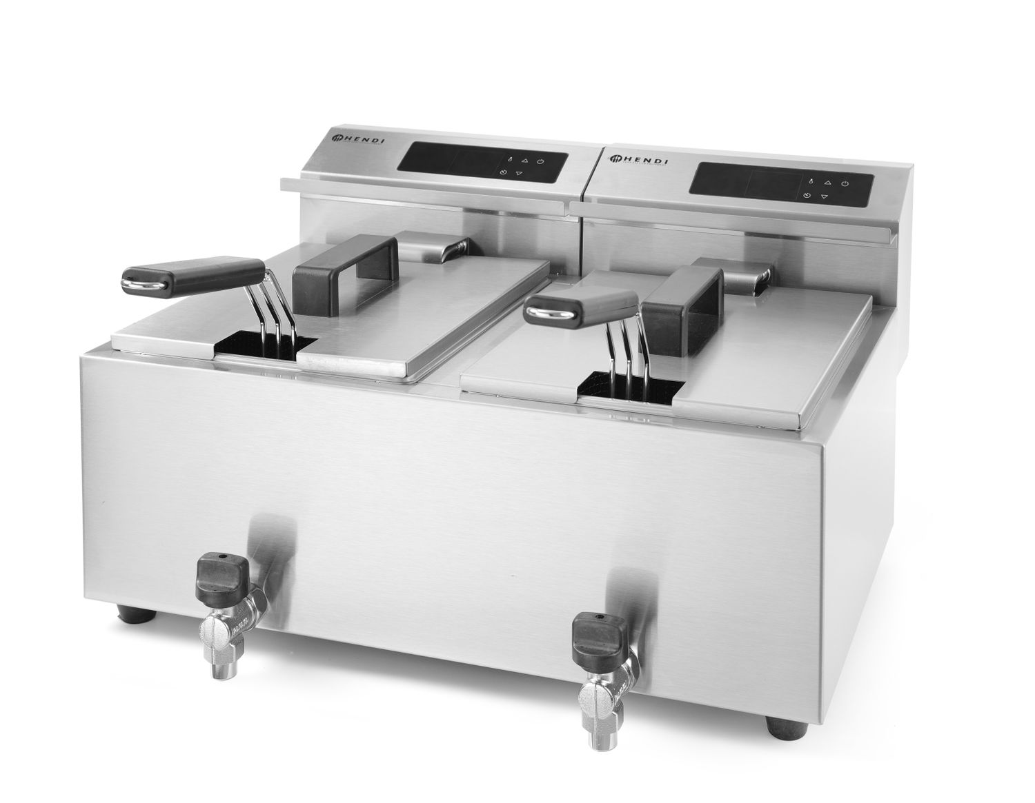 Fritéza s digitálnym ovládacím panelom Profi Line s výpustným ventilom – 2x 8 l, HENDI, Profi Line, 16L, 230V/7000W, 605x515x(H)350mm