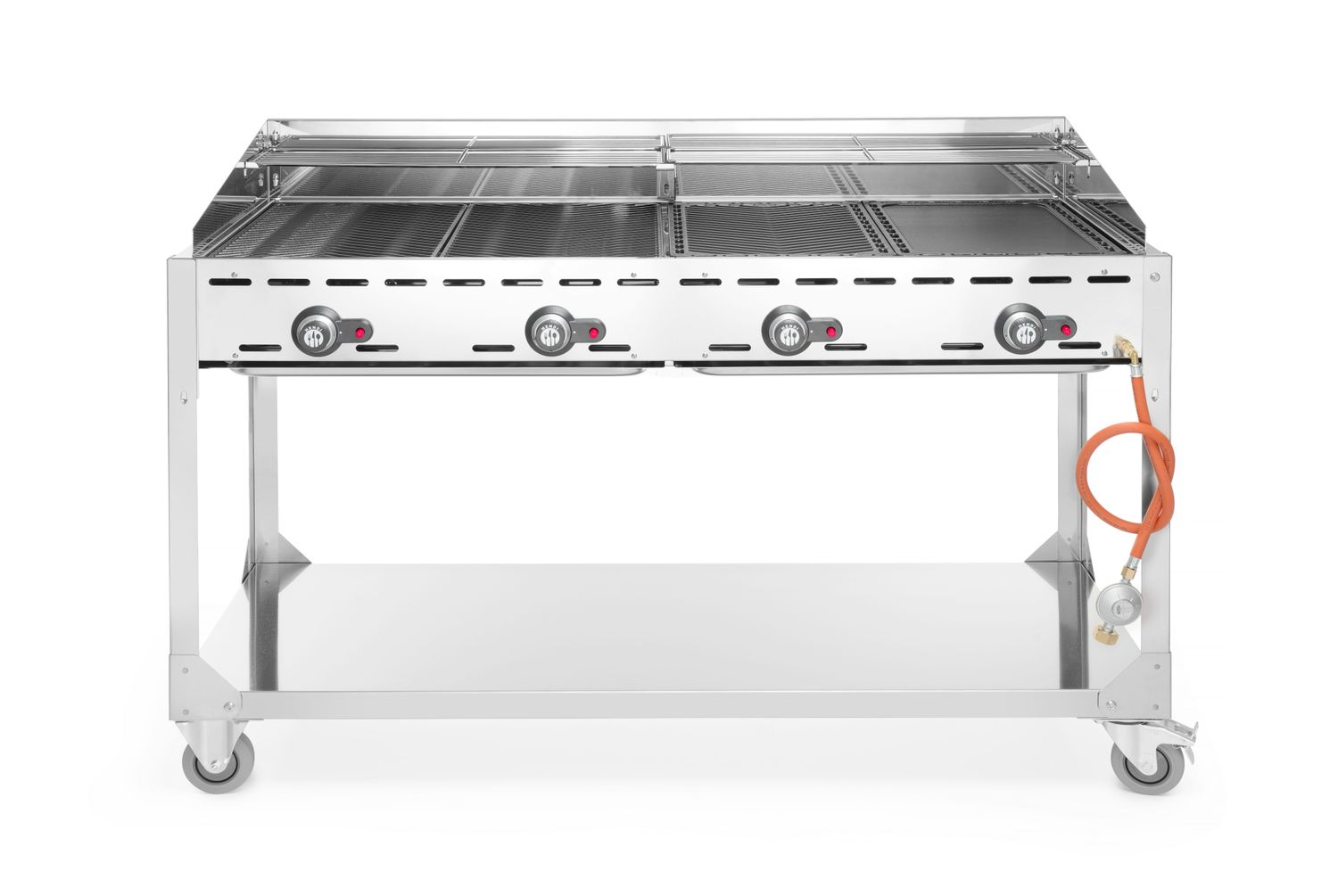 4-horákový plynový gril Green Fire Profi Line, HENDI, Profi Line, podstavec s poličkou na kolieskach, Svetlošedá, 22kW, 1400x612x(H)825mm