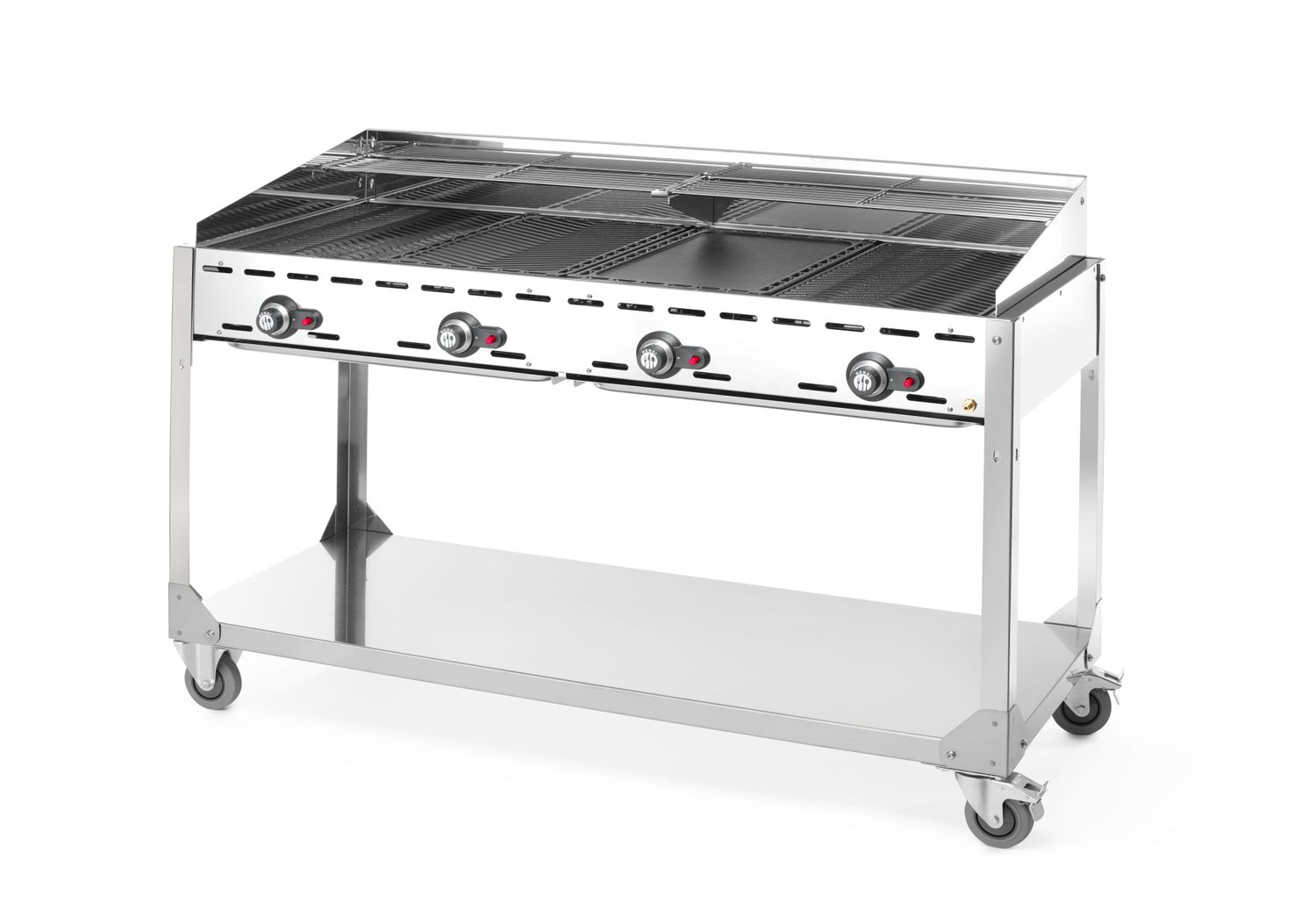 4-horákový plynový gril Green Fire Profi Line, HENDI, Profi Line, podstavec s poličkou na kolieskach, Svetlošedá, 22kW, 1400x612x(H)825mm