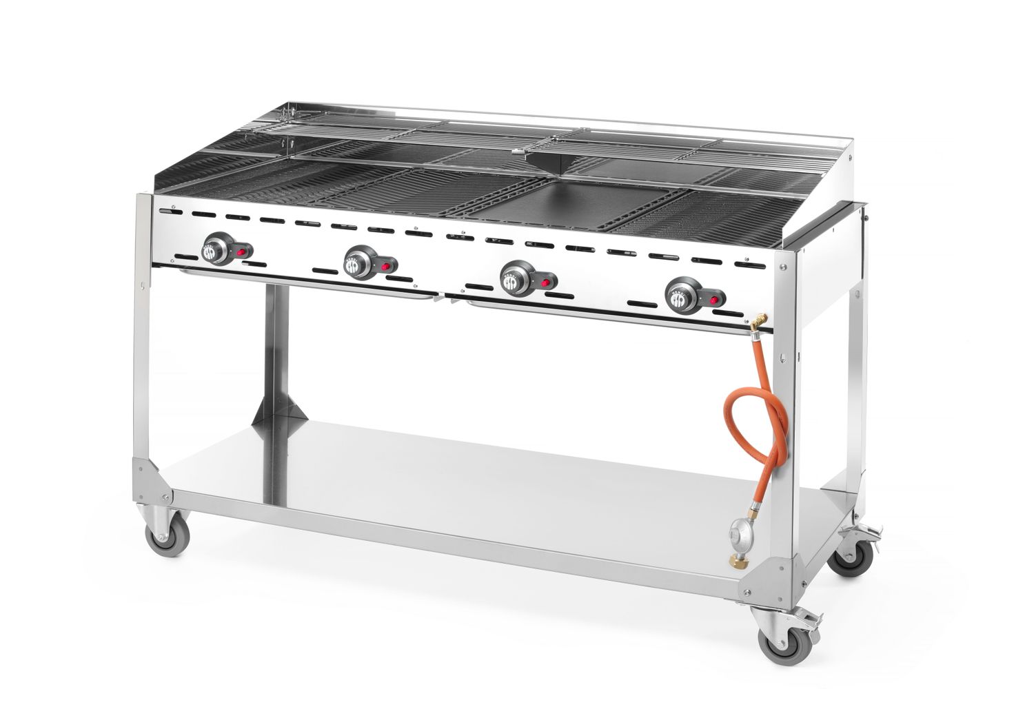 4-horákový plynový gril Green Fire Profi Line, HENDI, Profi Line, podstavec s poličkou na kolieskach, Svetlošedá, 22kW, 1400x612x(H)825mm