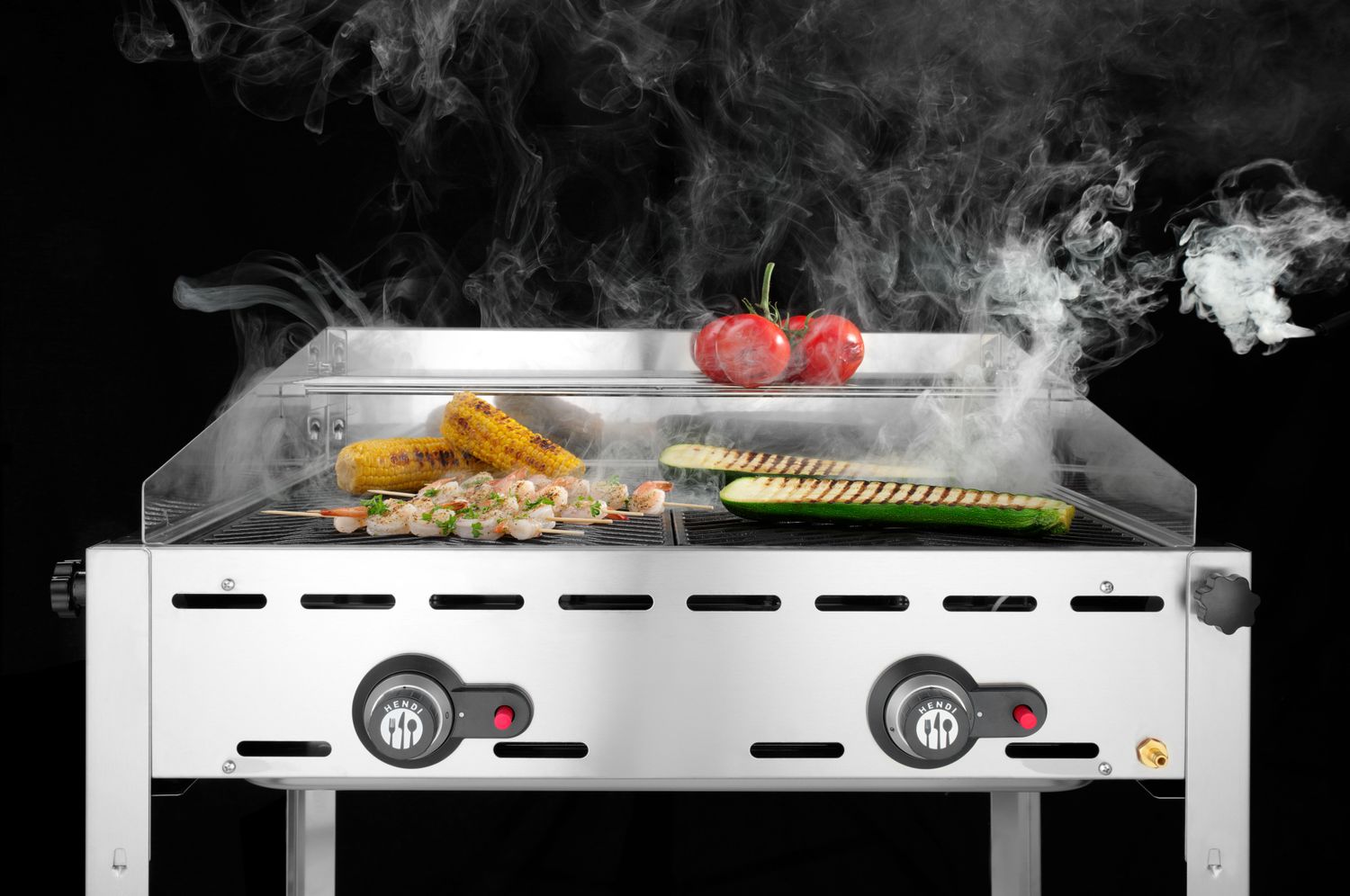 2-horákový plynový gril Green Fire Profi Line, HENDI, Profi Line, 2 mriežky z nehrdzavejúcej ocele GN 1/1, 11,6kW, 740x612x(H)825mm