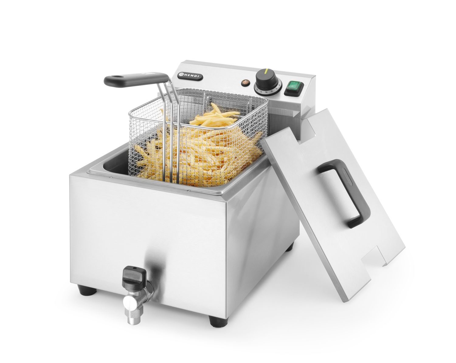 Manuálna fritéza Profi Line s vypúšťacím kohútikom, 8 l, HENDI, Profi Line, 8L, Svetlošedá, 230V/3500W, 305x515x(H)354mm