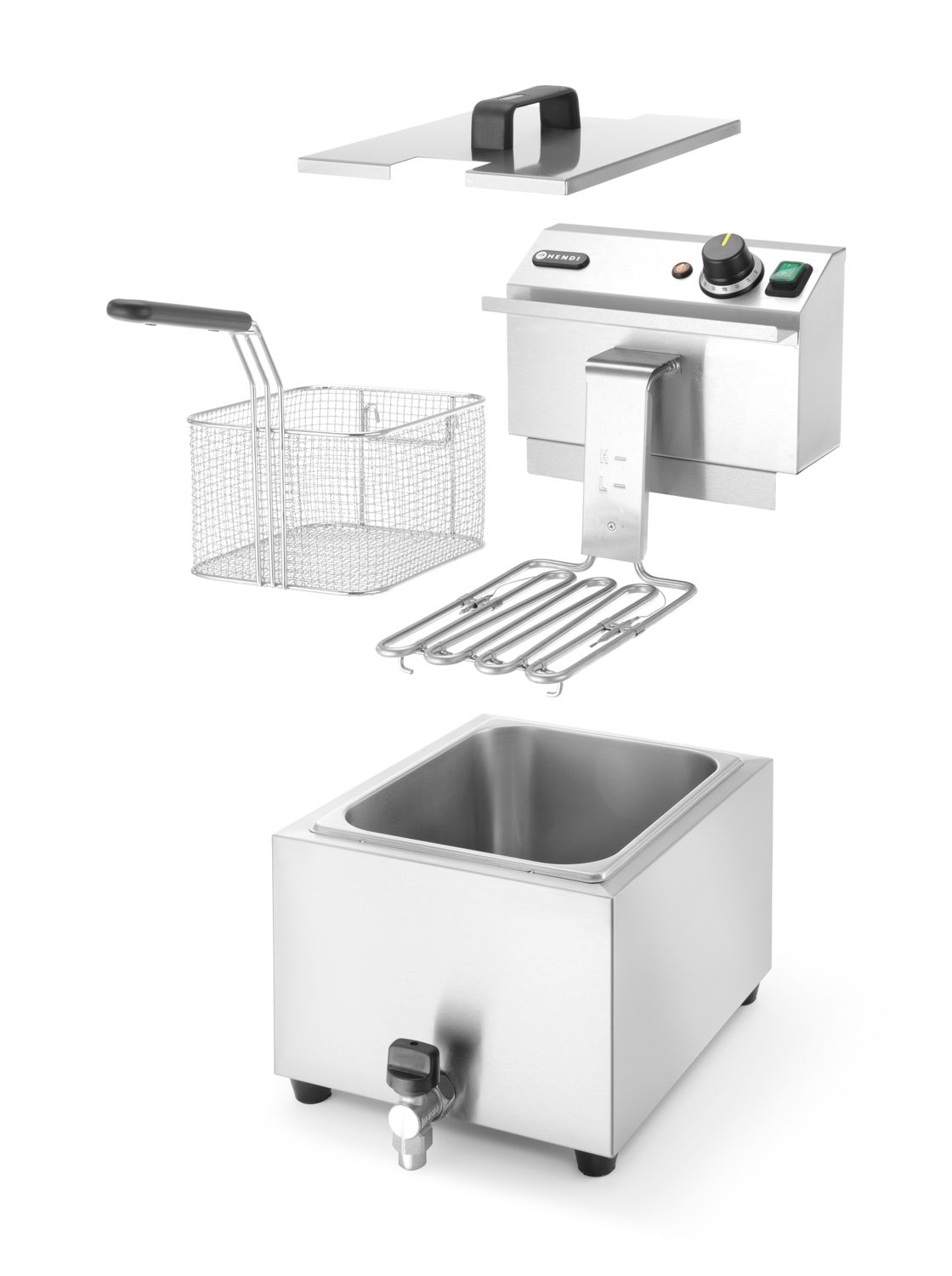 Manuálna fritéza Profi Line s vypúšťacím kohútikom, 8 l, HENDI, Profi Line, 8L, Svetlošedá, 230V/3500W, 305x515x(H)354mm