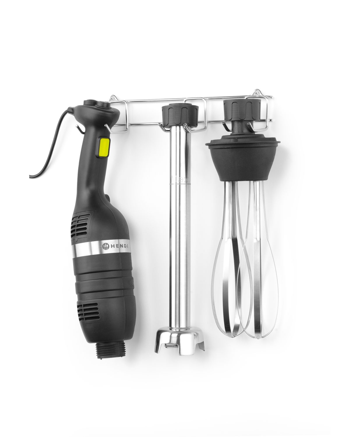 Sada: Tyčový mixér 350 s variabilnou rýchlosťou + metlička + stojan na stenu, HENDI, Kitchen Line, Čierna, 230V/350W, 110x324x(H)816mm