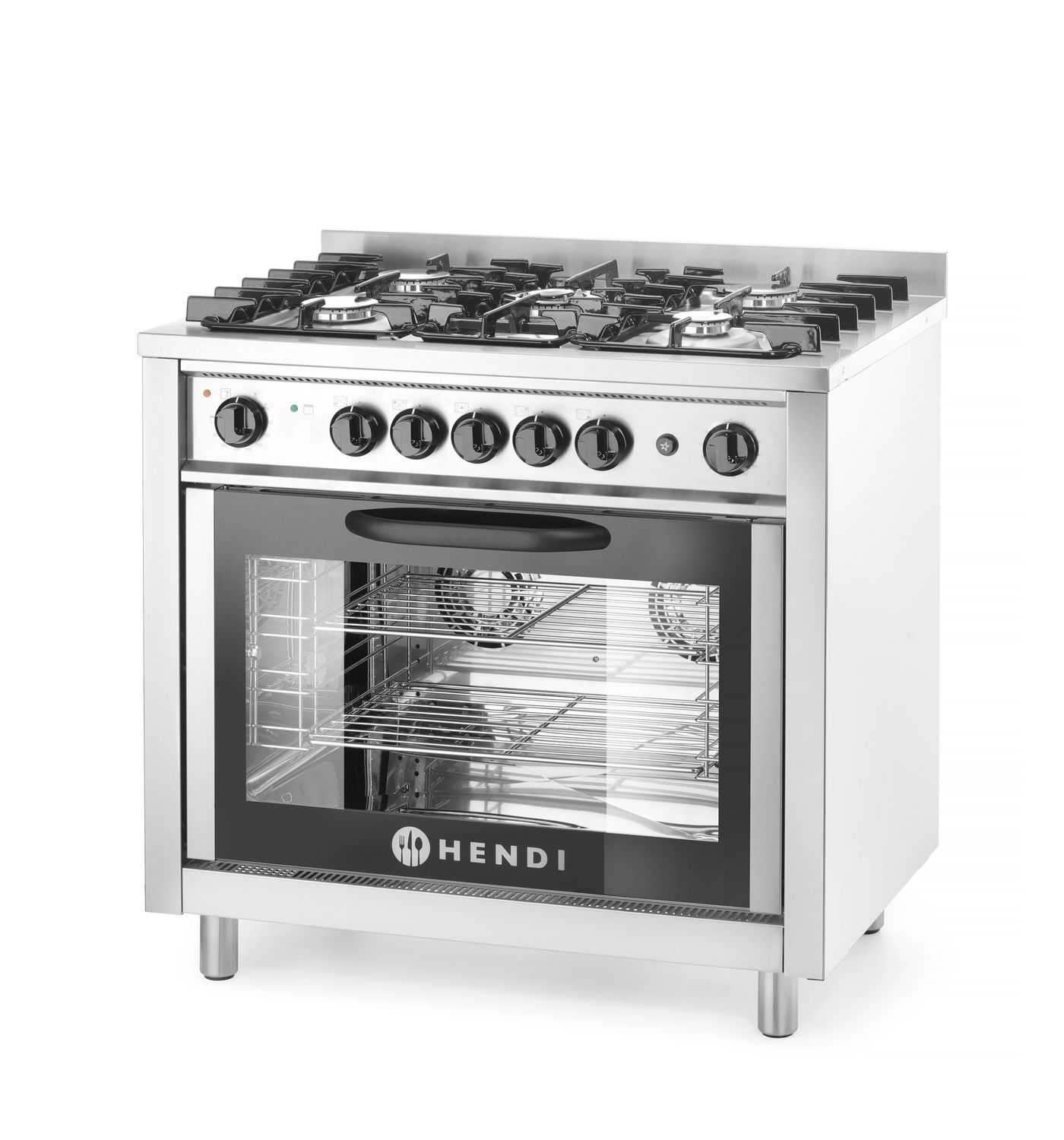 Plynový sporák – 5 horákov s elektrickou rúrou, HENDI, Kitchen Line, Strieborná, 230V/2900W, 14,3kW, 900x653x(H)900mm