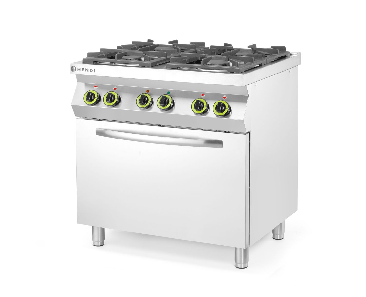 Plynový sporák so 4 horákmi a konvekčnou rúrou GN 1/1, HENDI, Kitchen Line, 230V/3000W, 19kW, 800x722x(H)900mm