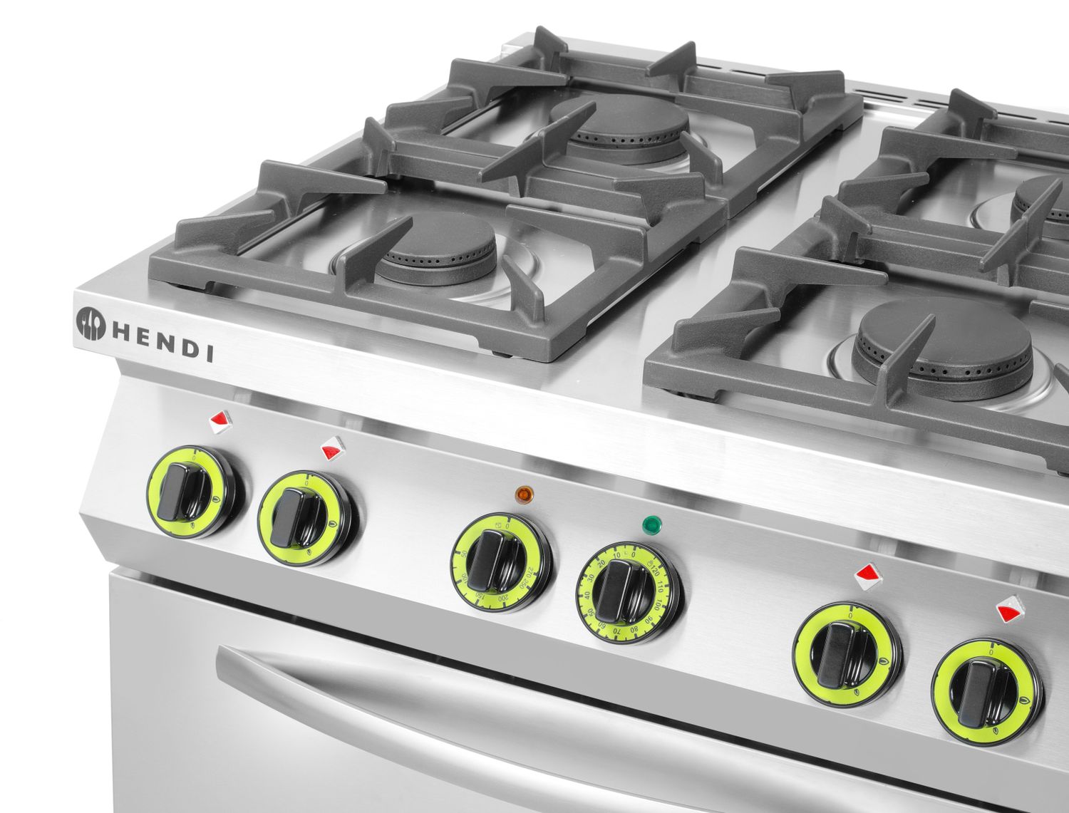 Plynový sporák so 4 horákmi a konvekčnou rúrou GN 1/1, HENDI, Kitchen Line, 230V/3000W, 19kW, 800x722x(H)900mm