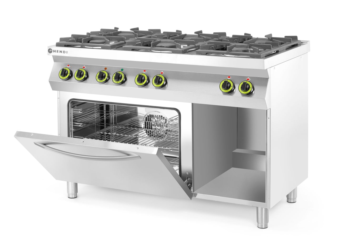 Plynový sporák Kitchen Line 6-horákov s konvekčnou rúrou GN 1/1, HENDI, Kitchen Line, 230V/3000W, 28,5kW, 1200x722x(H)900mm