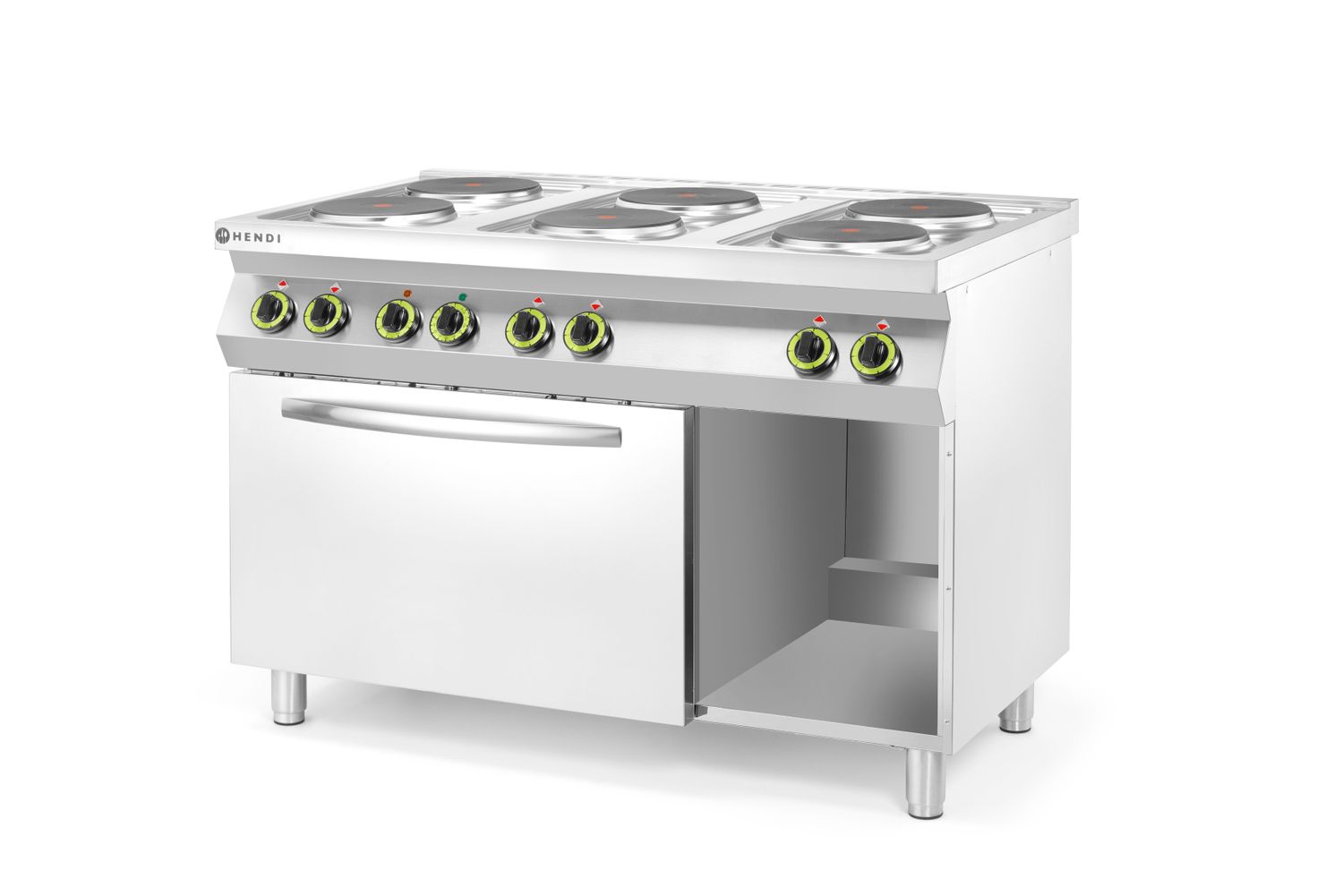 Elektrický sporák Kitchen Line 6-platničkový s konvekčnou elektrickou rúrou GN 1/1, HENDI, Kitchen Line, 400V/18600W, 1200x700x(H)900mm
