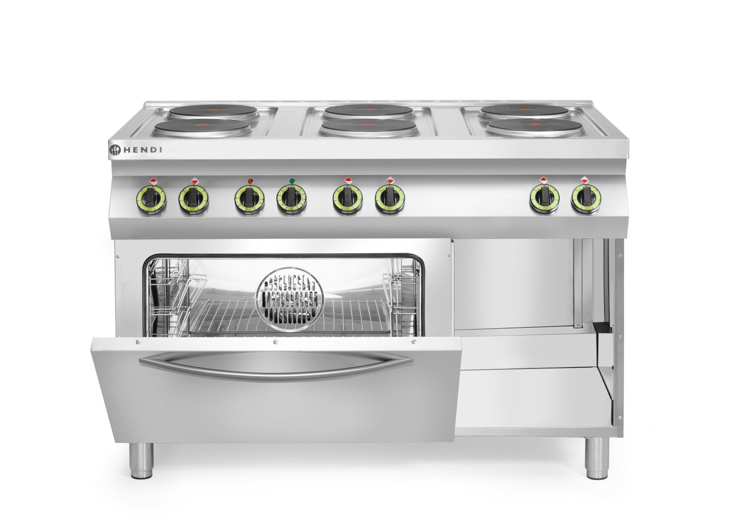 Elektrický sporák Kitchen Line 6-platničkový s konvekčnou elektrickou rúrou GN 1/1, HENDI, Kitchen Line, 400V/18600W, 1200x700x(H)900mm