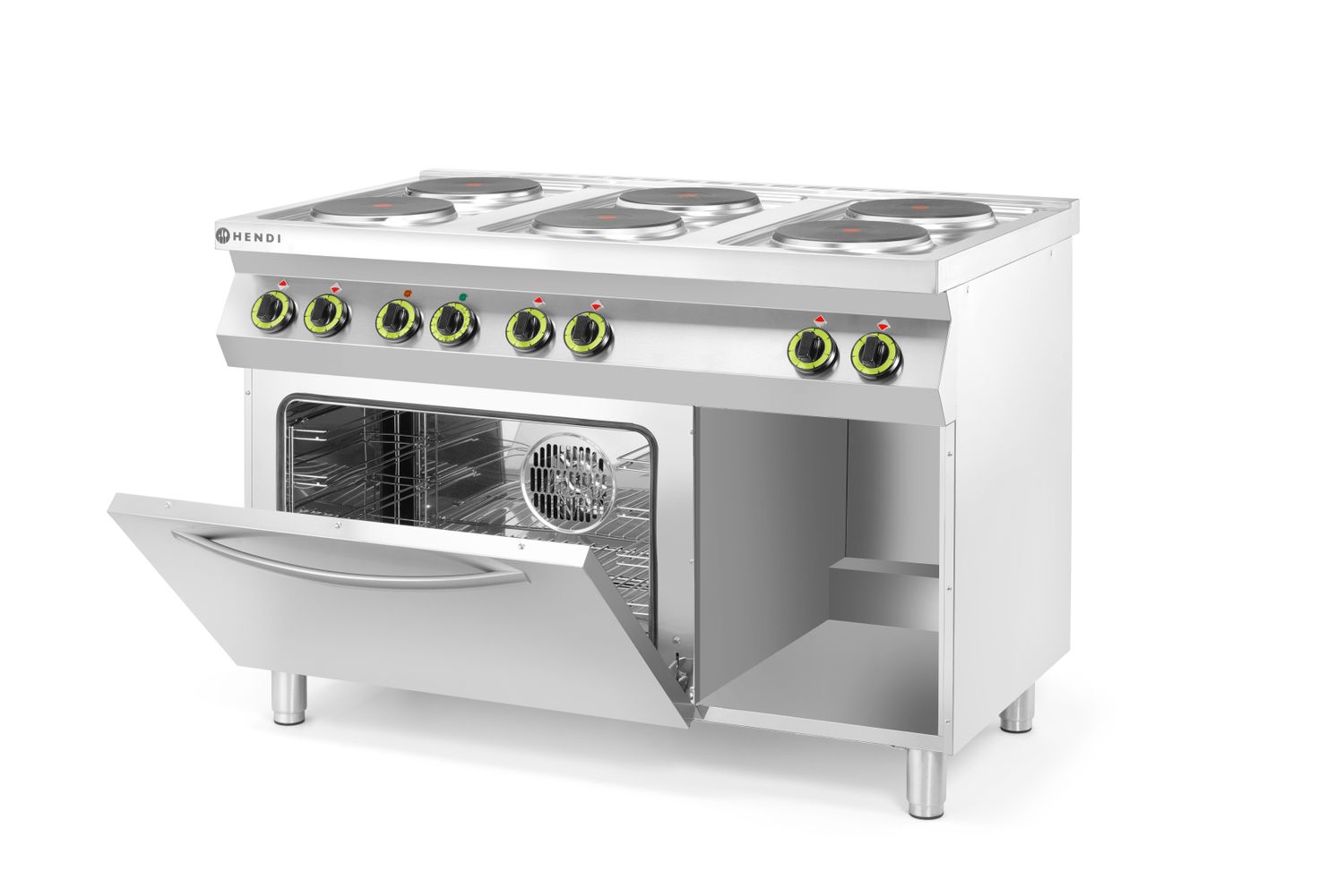 Elektrický sporák Kitchen Line 6-platničkový s konvekčnou elektrickou rúrou GN 1/1, HENDI, Kitchen Line, 400V/18600W, 1200x700x(H)900mm