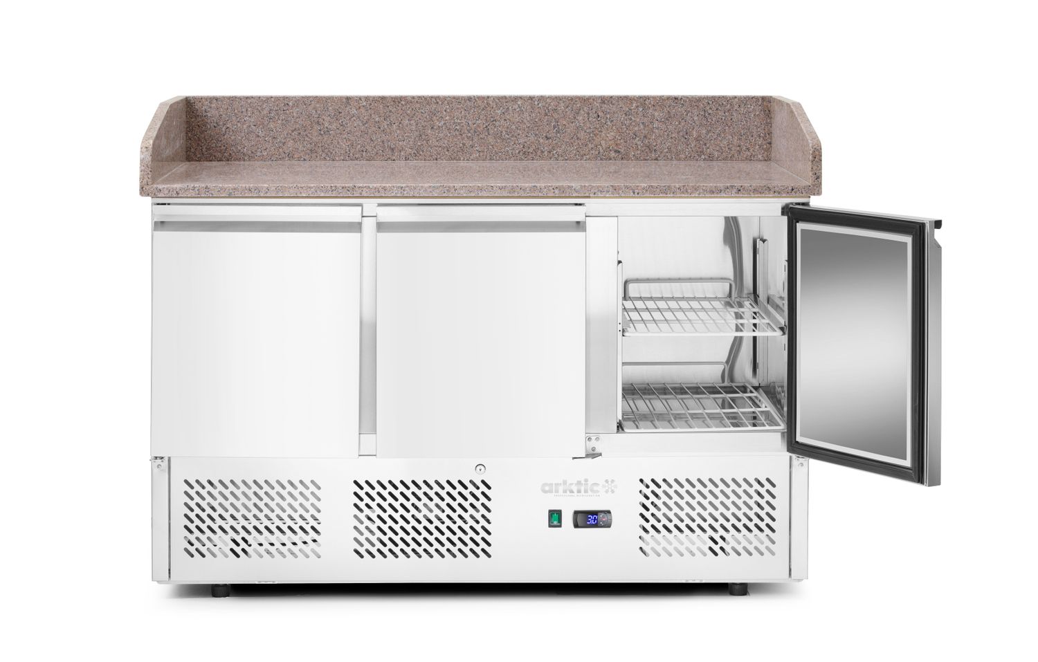 3-dverový chladiaci stôl na pizzu s nadstavbou a granitovou pracovnou doskou, Arktic, 254L, 230V/400W, 1400x700x(H)1491mm
