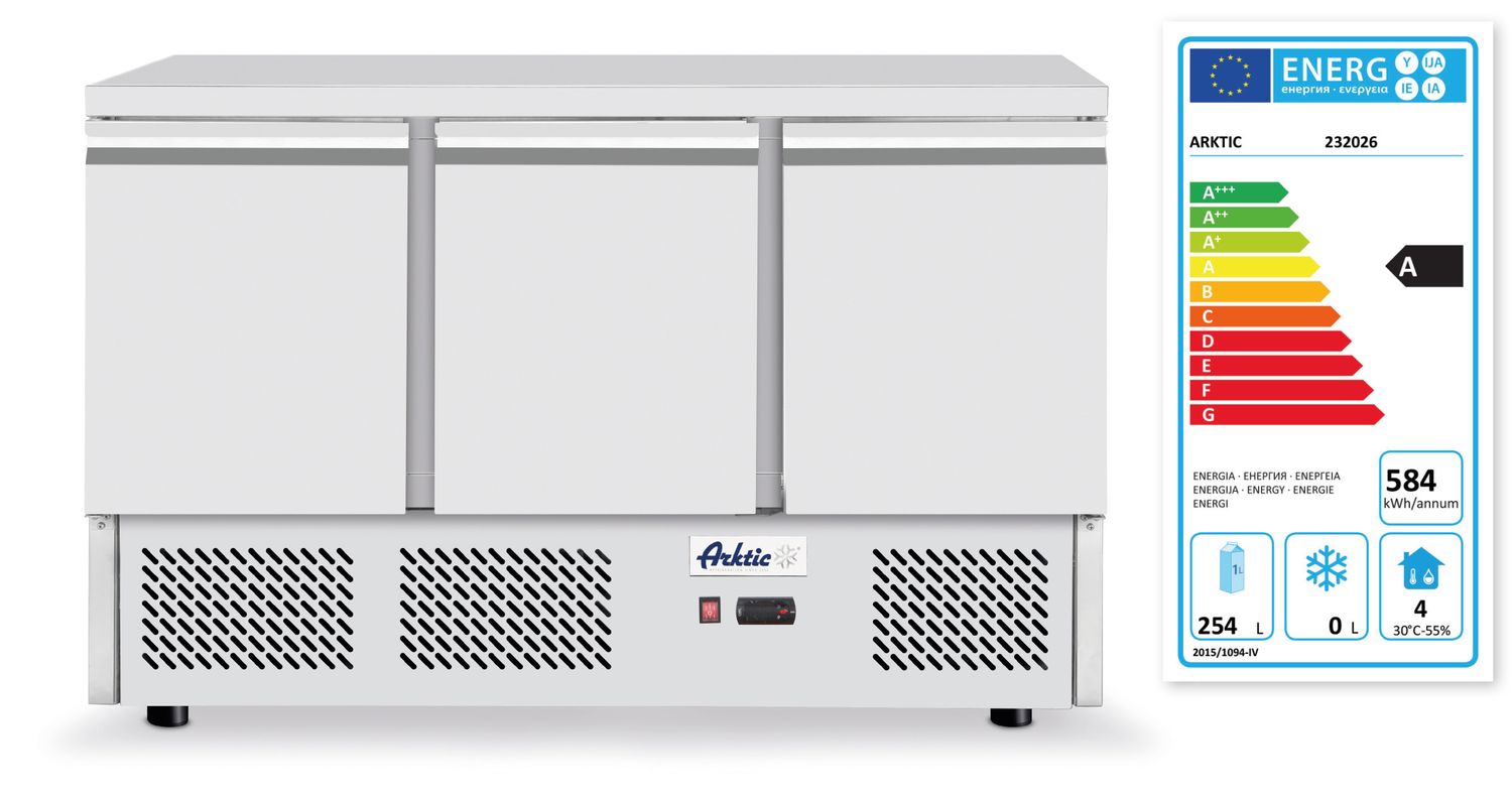 3-dverový chladiaci stôl na pizzu s nadstavbou a granitovou pracovnou doskou, Arktic, 254L, 230V/400W, 1400x700x(H)1491mm
