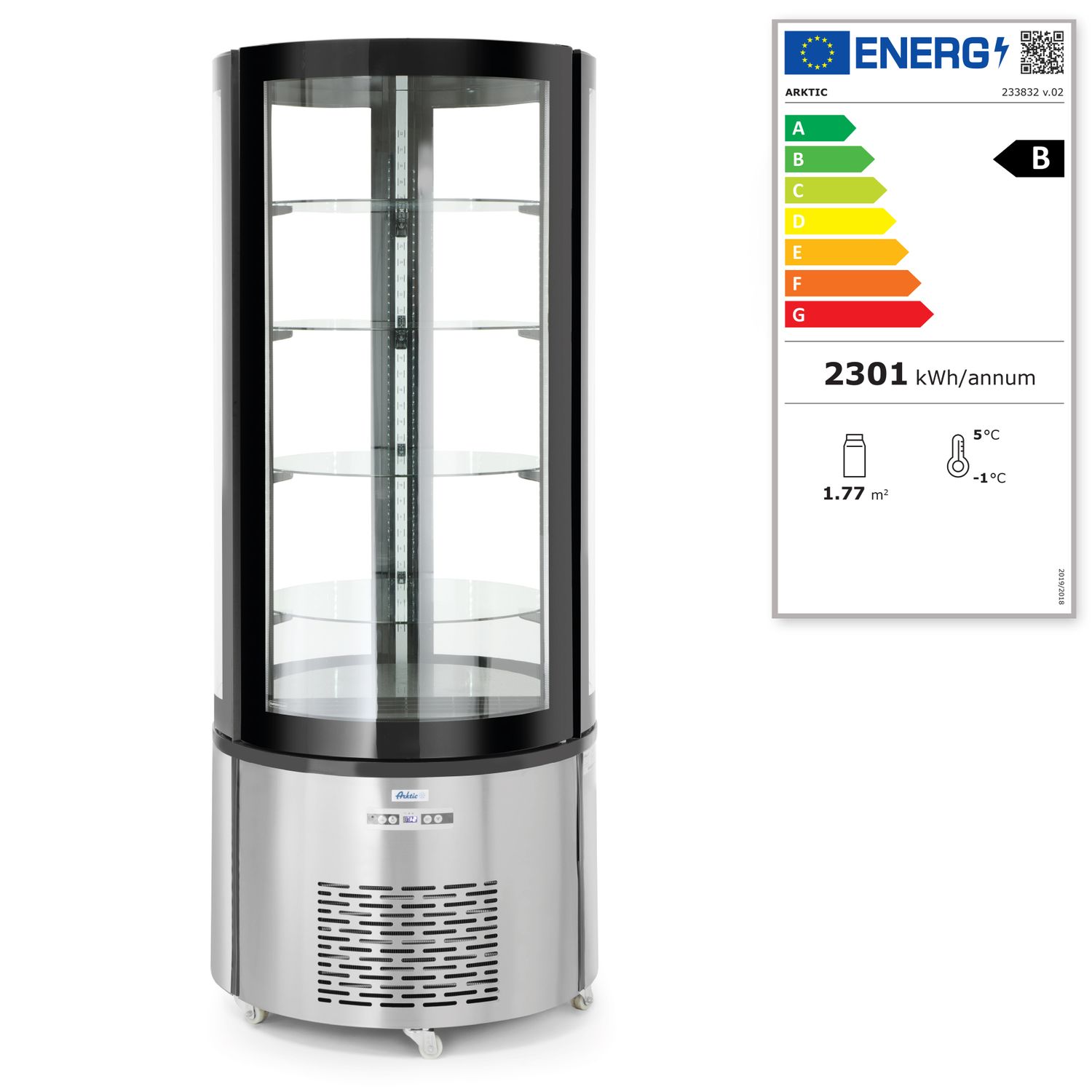 Okrúhla chladiaca vitrína, Arktic, 360L, 220-240V/460W, ⌀680x(H)1755mm