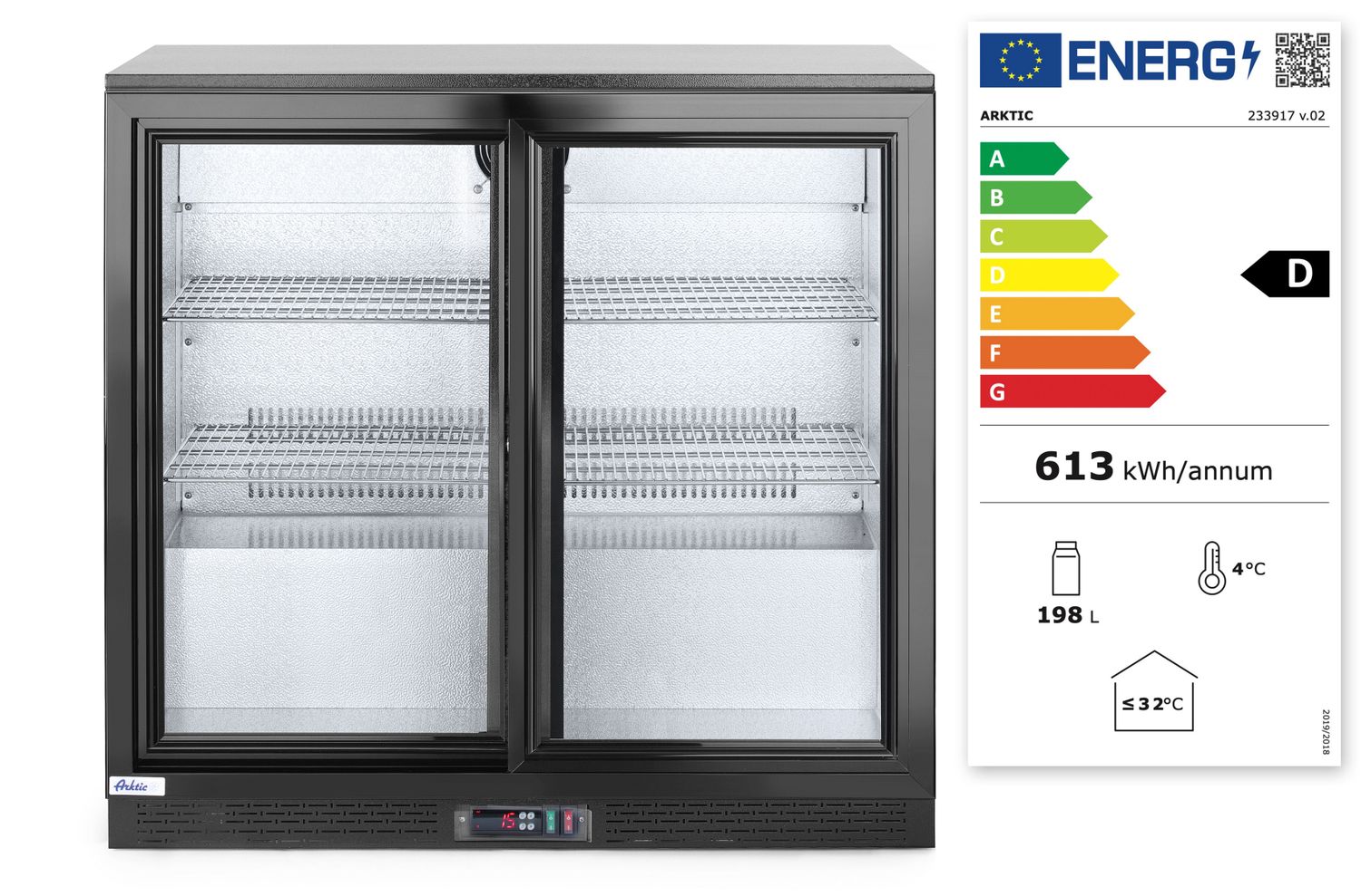 Barová chladnička s dvojitými posuvnými dverami, Arktic, 158L, Čierna, 220-240V/160W, 900x520x(H)865mm