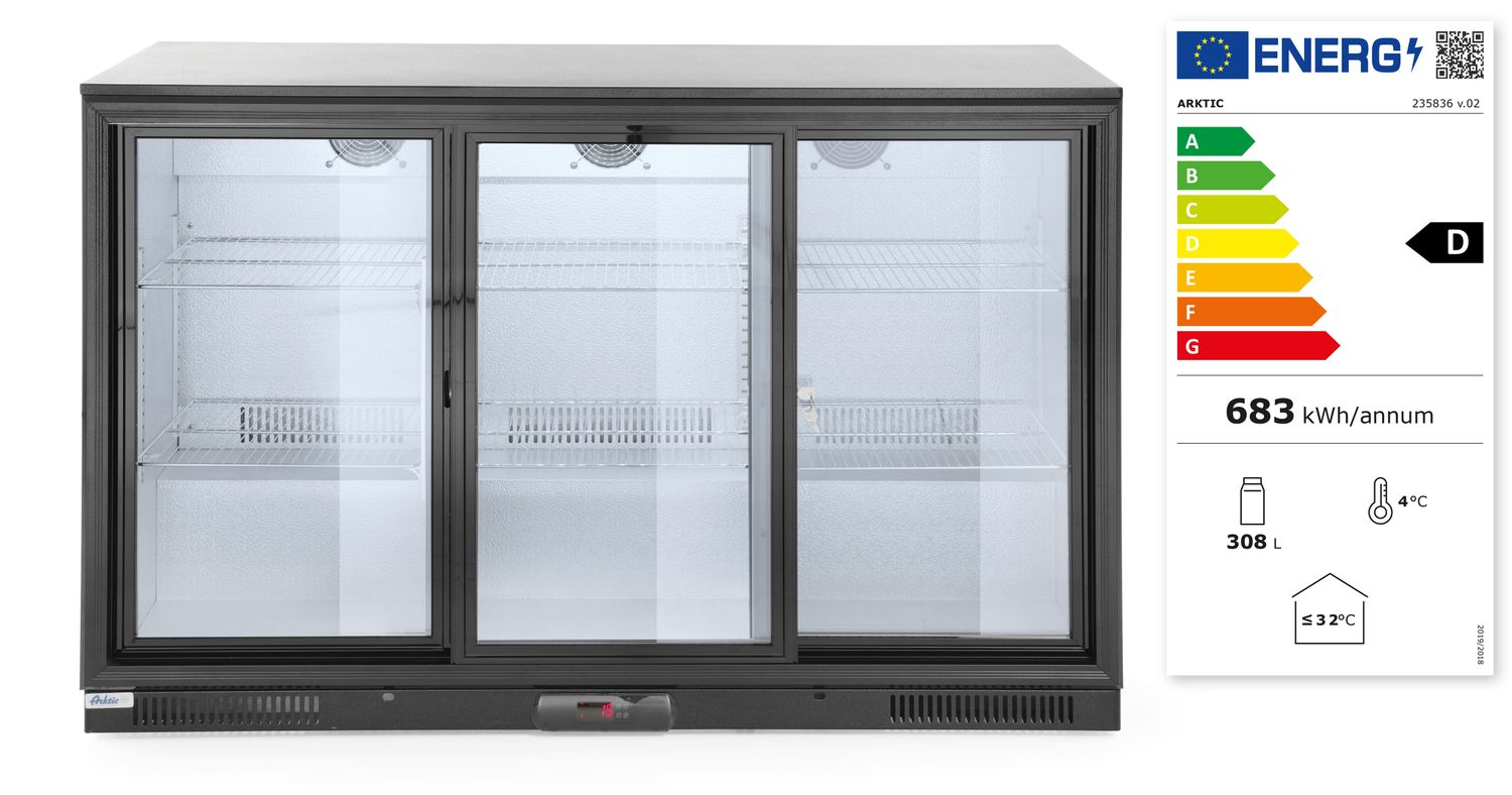 Barová chladnička s 3 posuvnými dverami, Arktic, 254L, Čierna, 220-240V/160W, 1350x520x(H)865mm