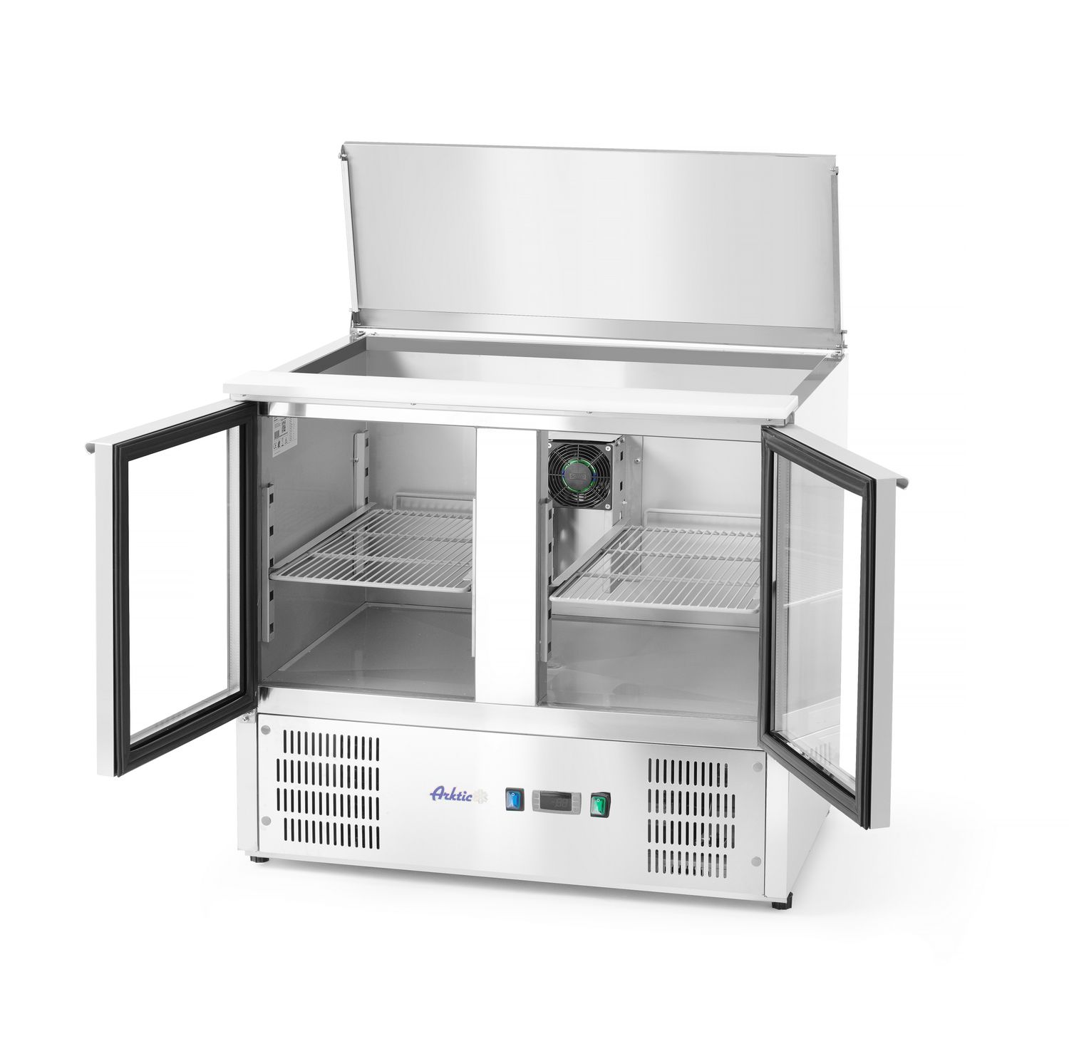Chladiaci stôl 2-dverový zasklený so sklopným vekom, Arktic, 247L, 230V/145W, 900x700x(H)860mm