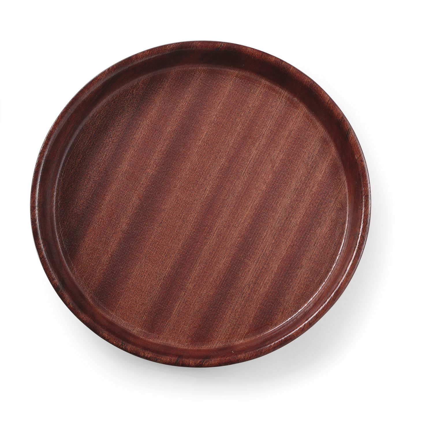 Laminovaný servírovací podnos, protišmykový, guľatý, vysoký okraj, AmerBox, Mahagón, ⌀320x(H)35mm