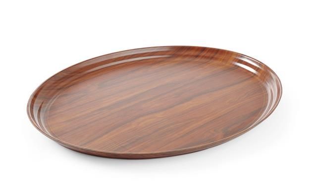 Laminovaný servírovací podnos, protišmykový, oválny, AmerBox, Mahagón, 230x160mm