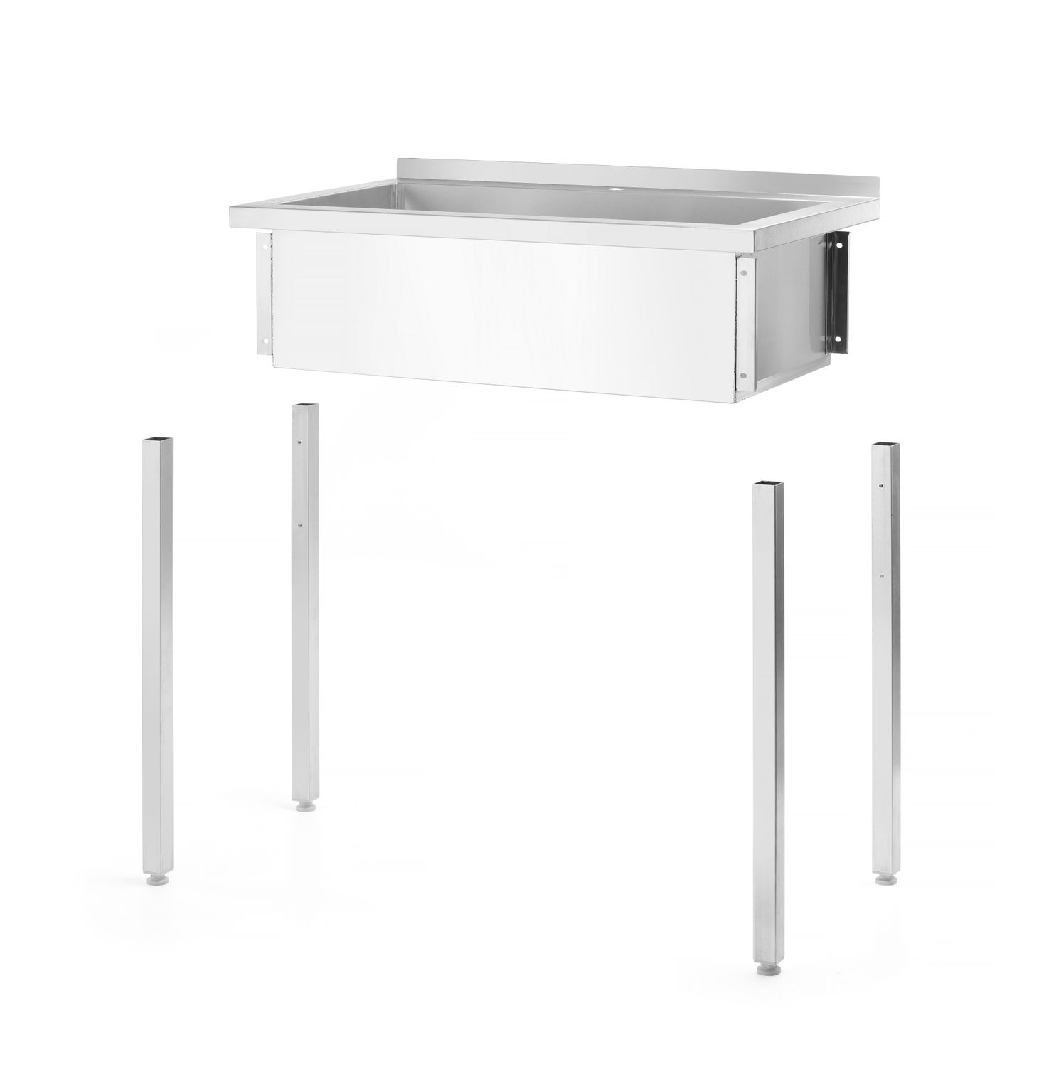 Stôl s jedným drezom, bez spätného striekania – skrutkový, hĺbka 600 mm, HENDI, Budget Line, 800x600x(H)850mm