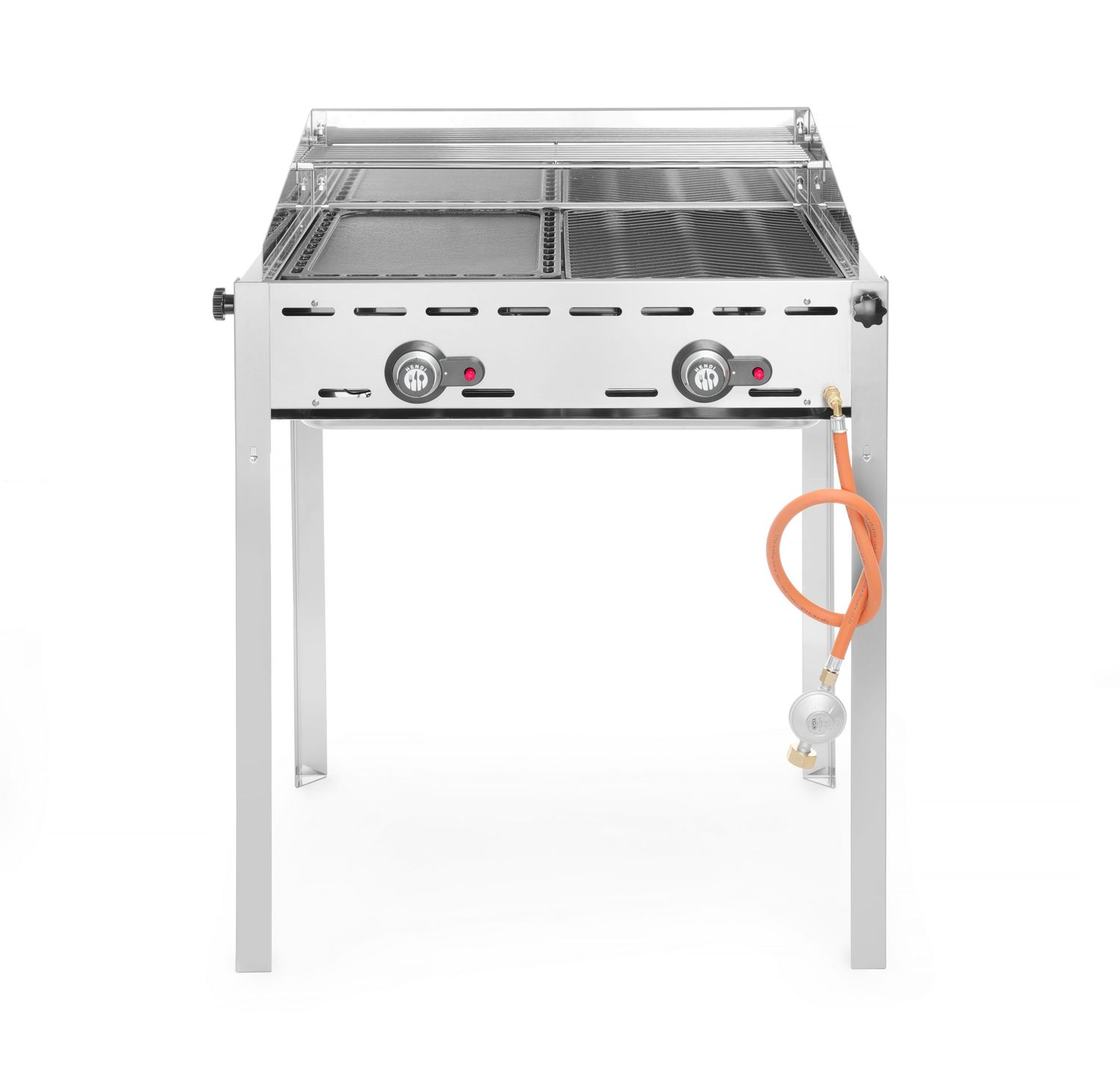 2-horákový plynový gril Green Fire Profi Line, HENDI, Profi Line, Smaltovaná liatinová panva a mriežka GN 1/1, 11,6kW, 740x615x(H)825mm