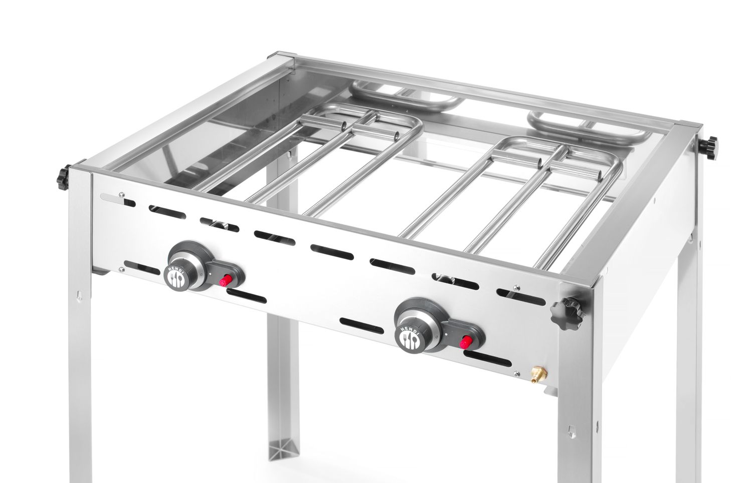 2-horákový plynový gril Green Fire Profi Line, HENDI, Profi Line, Smaltovaná liatinová panva a mriežka GN 1/1, 11,6kW, 740x615x(H)825mm