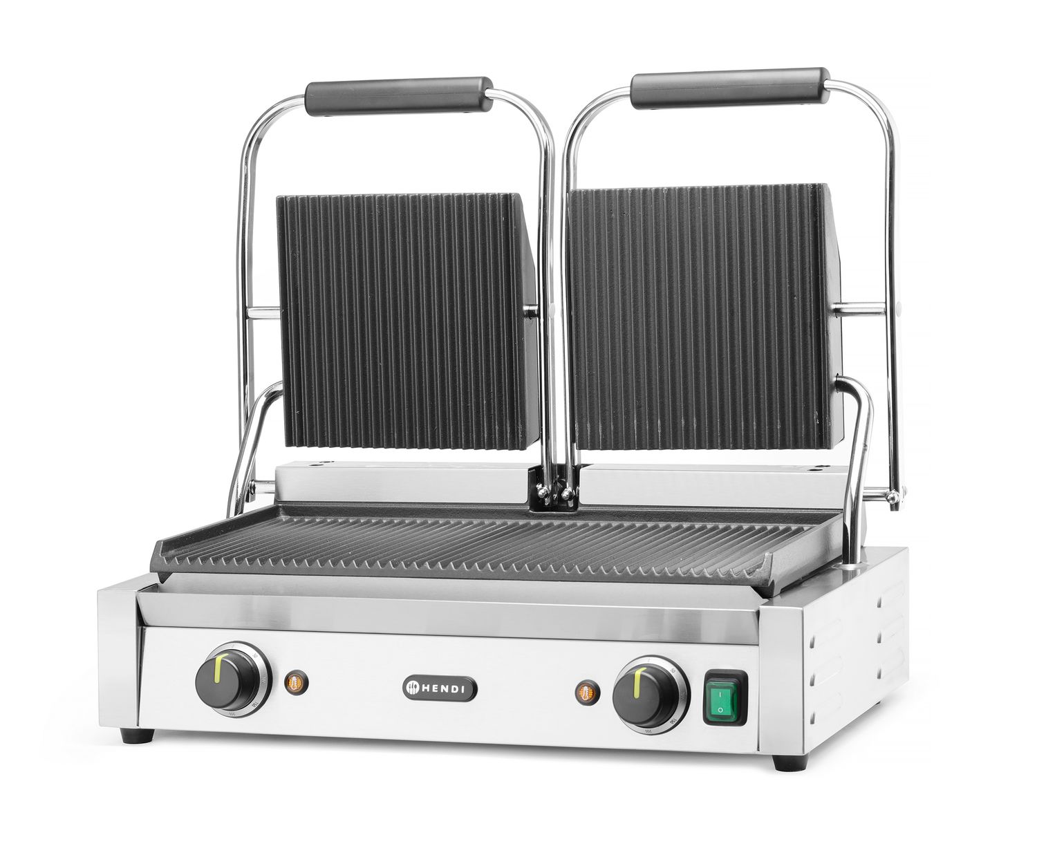 Dvojitý kontaktný gril Drážkovaná, HENDI, drážkovaný vrch a spodok, 230V/3600W, 570x375x(H)216mm