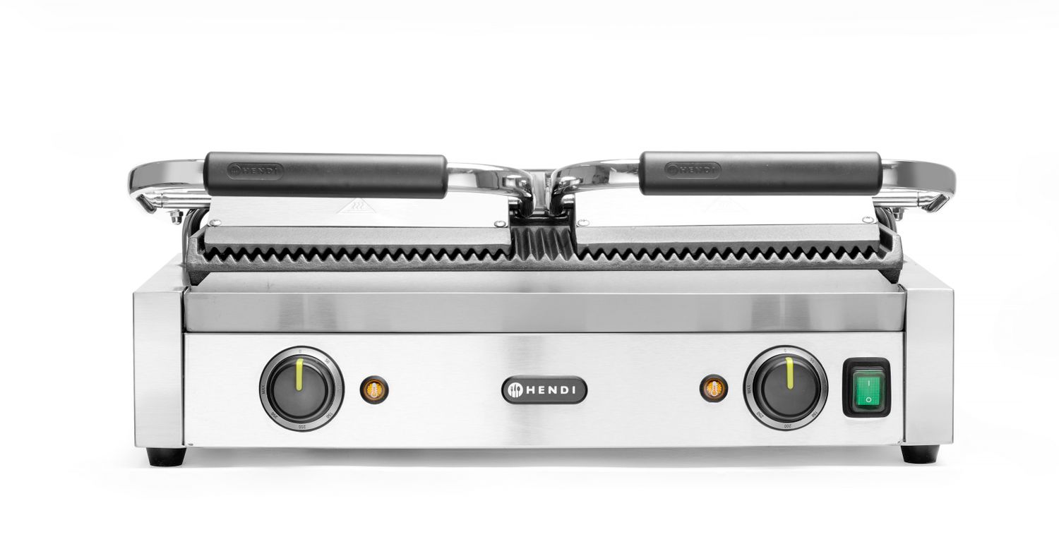 Dvojitý kontaktný gril Drážkovaná, HENDI, drážkovaný vrch a spodok, 230V/3600W, 570x375x(H)216mm