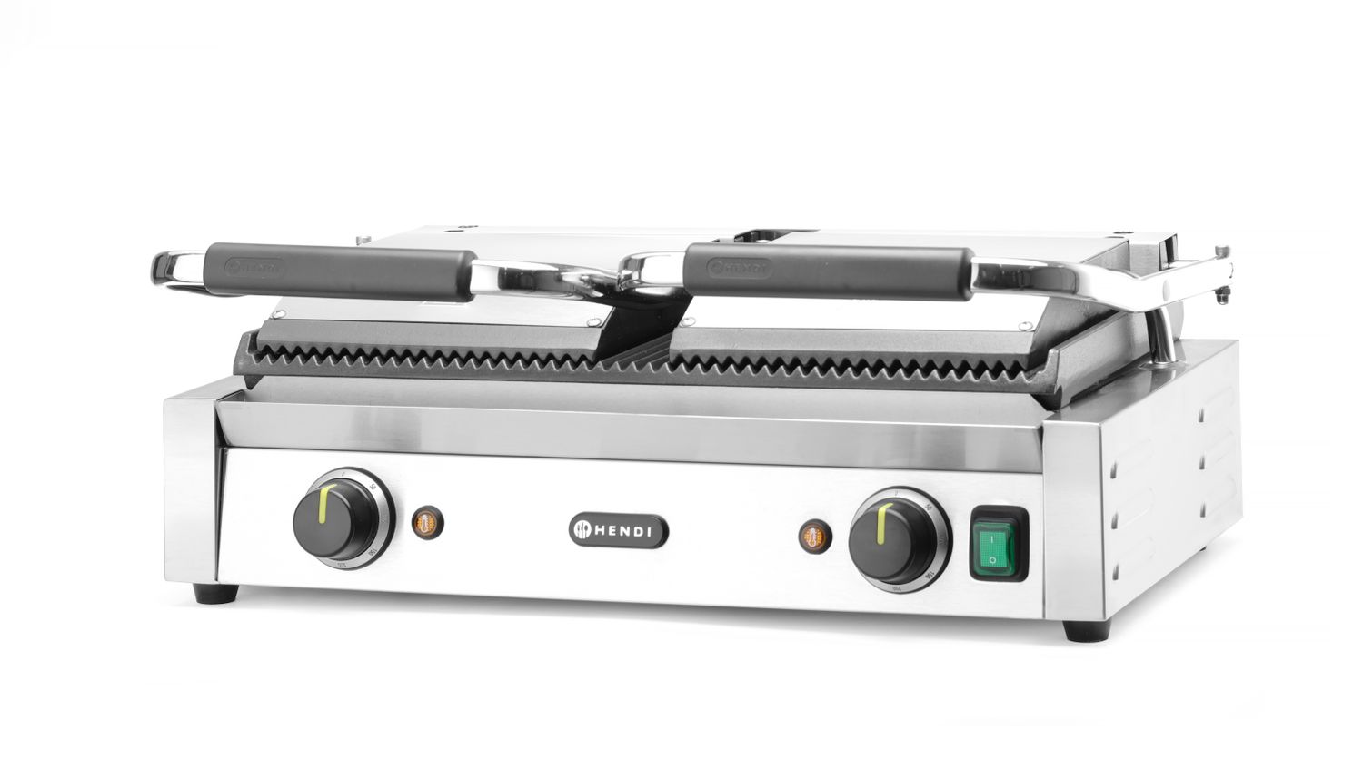 Dvojitý kontaktný gril Drážkovaná, HENDI, drážkovaný vrch a spodok, 230V/3600W, 570x375x(H)216mm