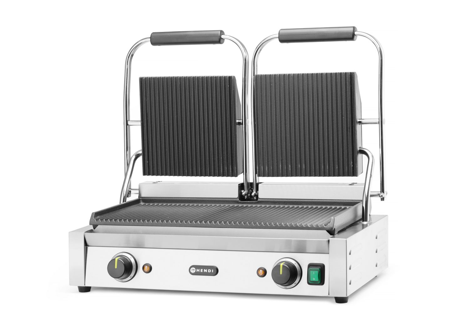 Dvojitý kontaktný gril Drážkovaná, HENDI, drážkovaný vrch a spodok, 230V/3600W, 570x375x(H)216mm