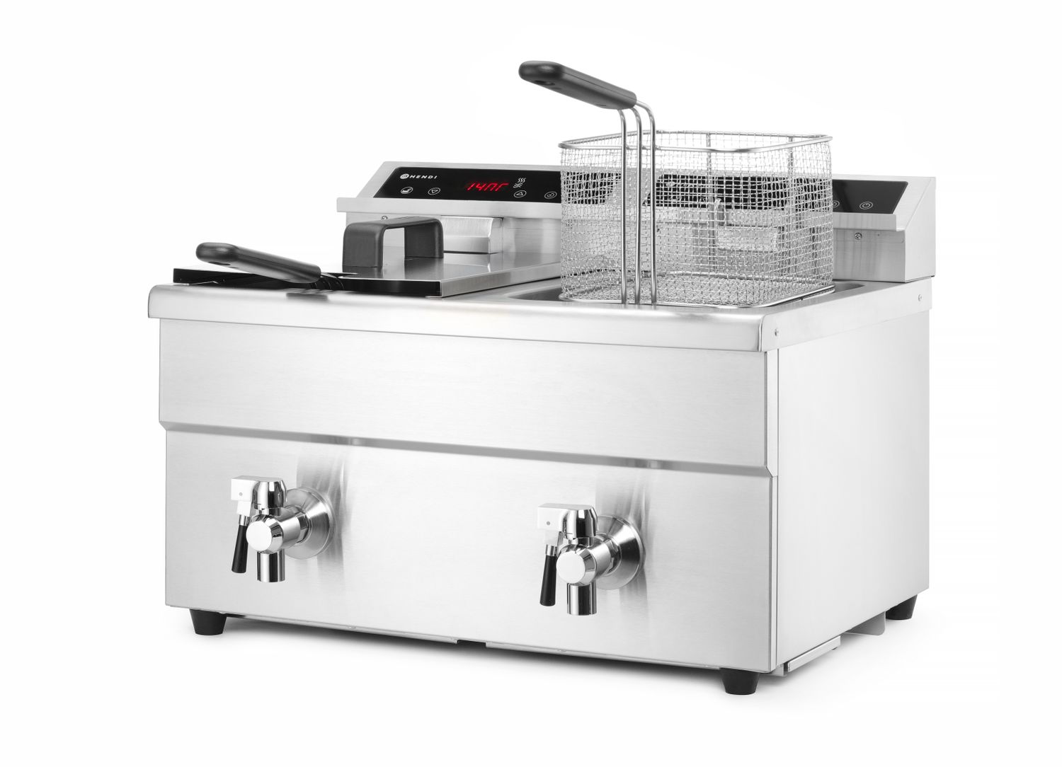 Indukčná fritéza s výpustným ventilom – 2x 8 l, HENDI, Profi Line, 16L, 230V/7000W, 577x609x(H)410mm