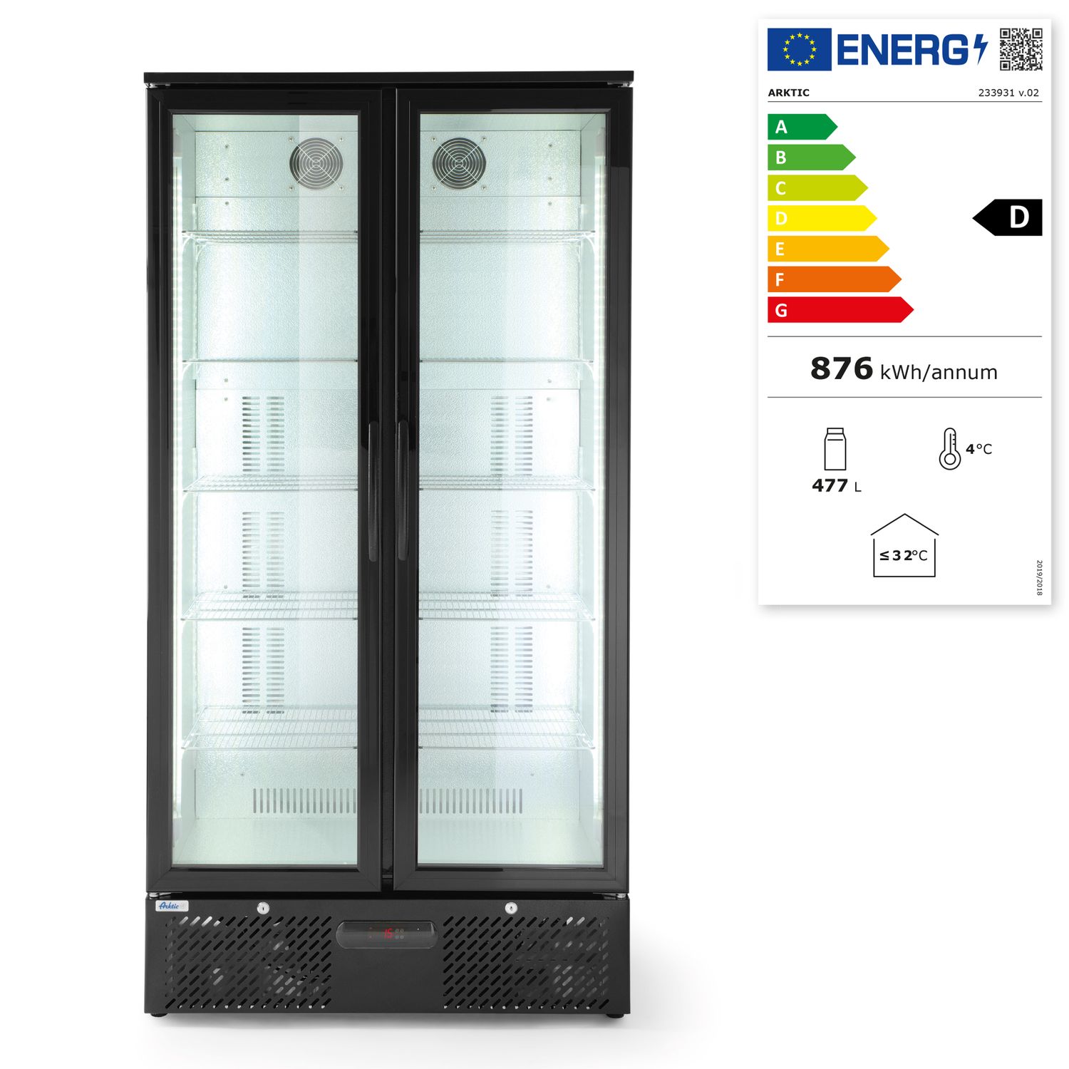 Barová chladnička dvojdverová, Arktic, 384L, Čierna, 220-240V/365W, 900x530x(H)1820mm