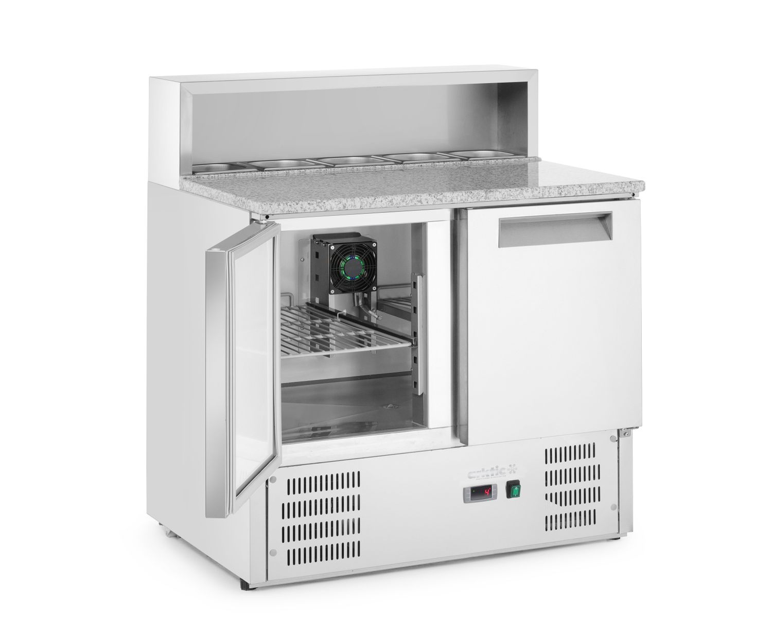 Chladiaci stôl 2-dverový s nadstavbou a granitovou pracovnou doskou, Arktic, 247L, 230V/145W, 900x700x(H)1070mm
