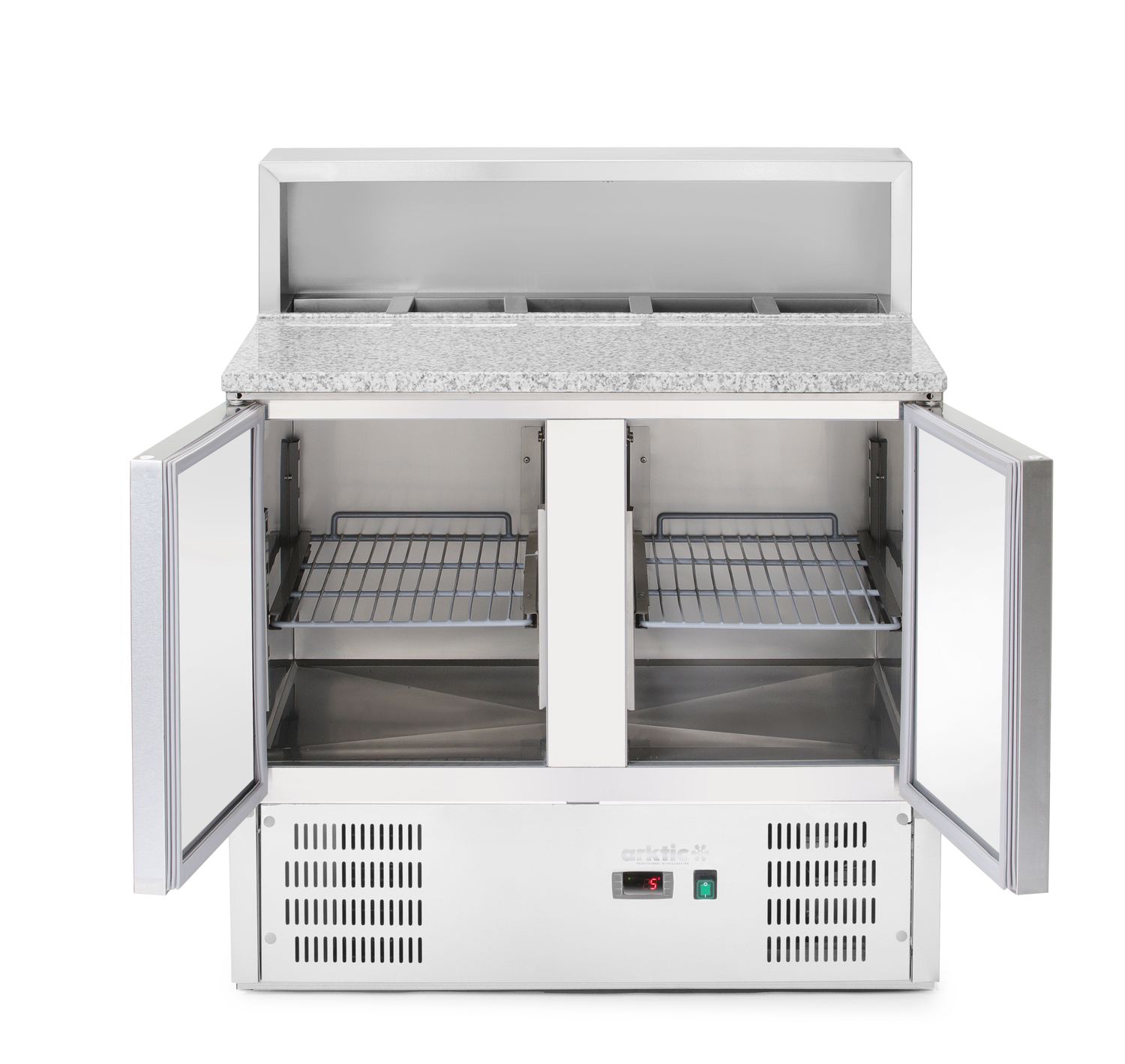 Chladiaci stôl 2-dverový s nadstavbou a granitovou pracovnou doskou, Arktic, 247L, 230V/145W, 900x700x(H)1070mm