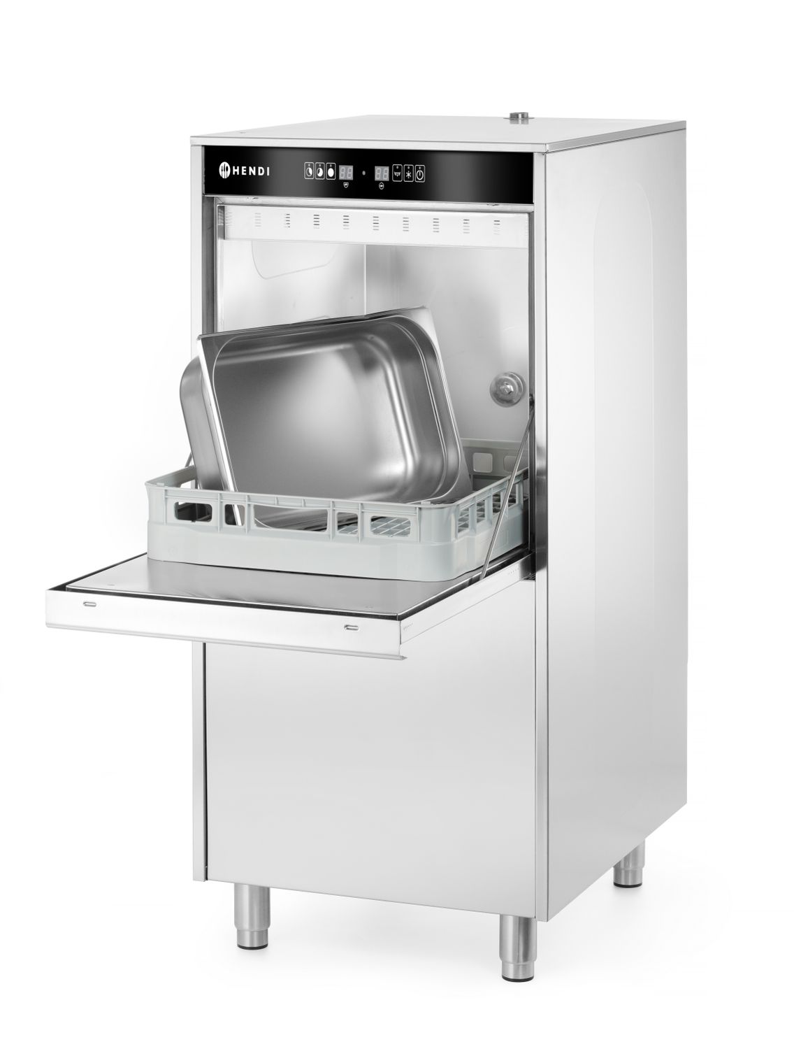 Umývačka riadu na tácky a hrnce 50x60 – elektronicky ovládaná, s dávkovačom čistiaceho prostriedku a odtokovým čerpadlom, HENDI, 400V/7100W, 595x777x(H)1335mm