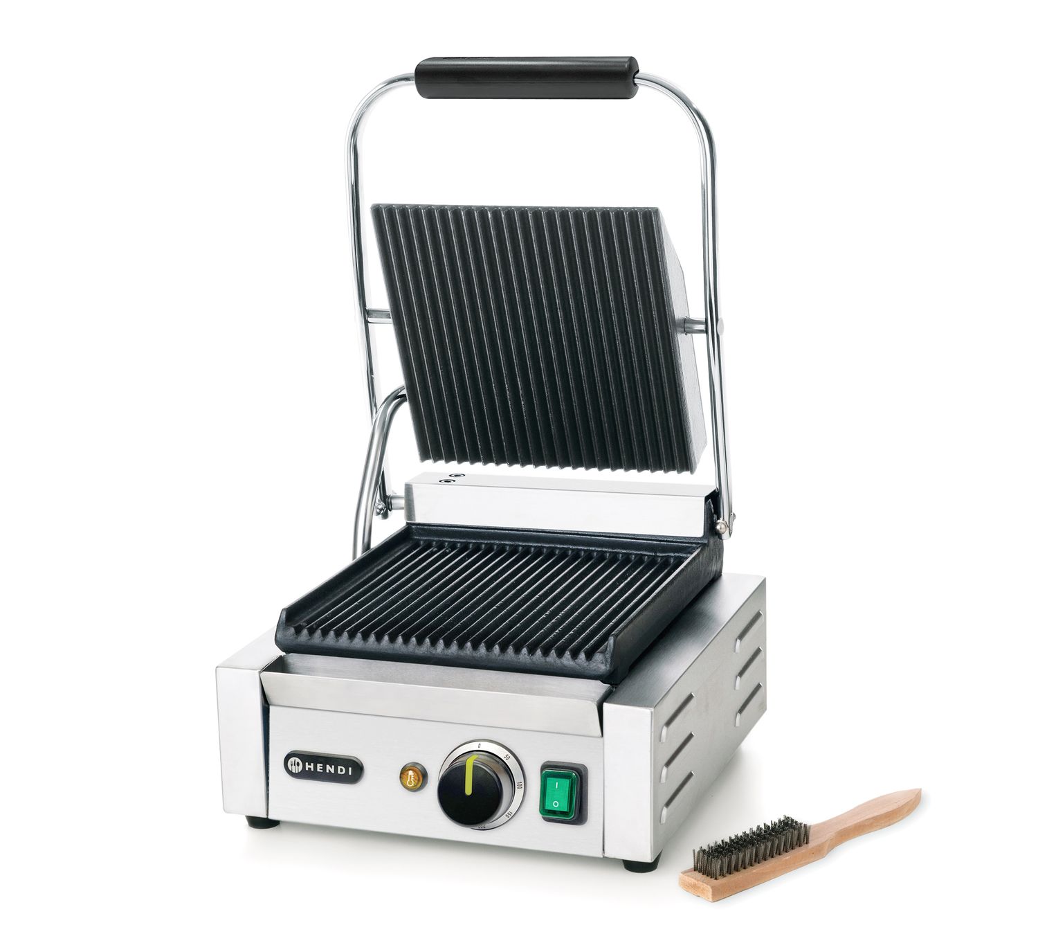 Jednoduchý kontaktný gril, HENDI, drážkovaný vrch a spodok, 230V/1800W, 310x375x(H)216mm
