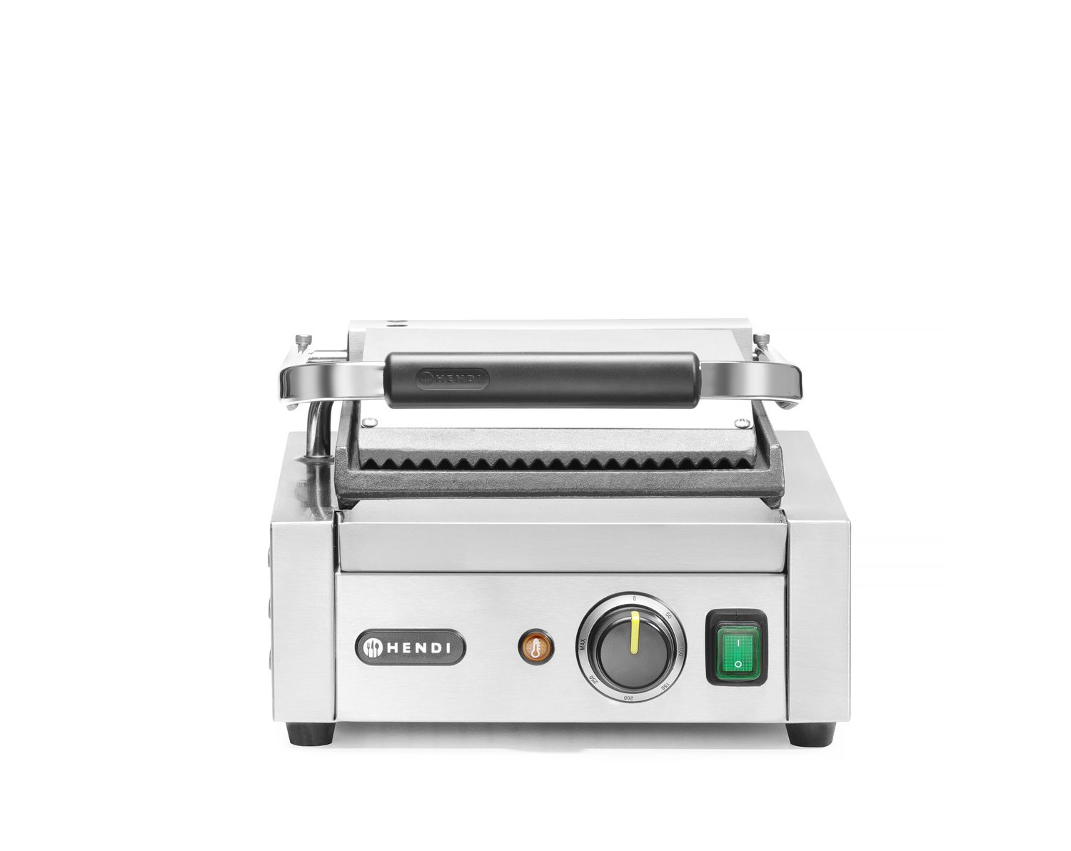 Jednoduchý kontaktný gril, HENDI, drážkovaný vrch a hladké dno, 230V/1800W, 310x375x(H)216mm