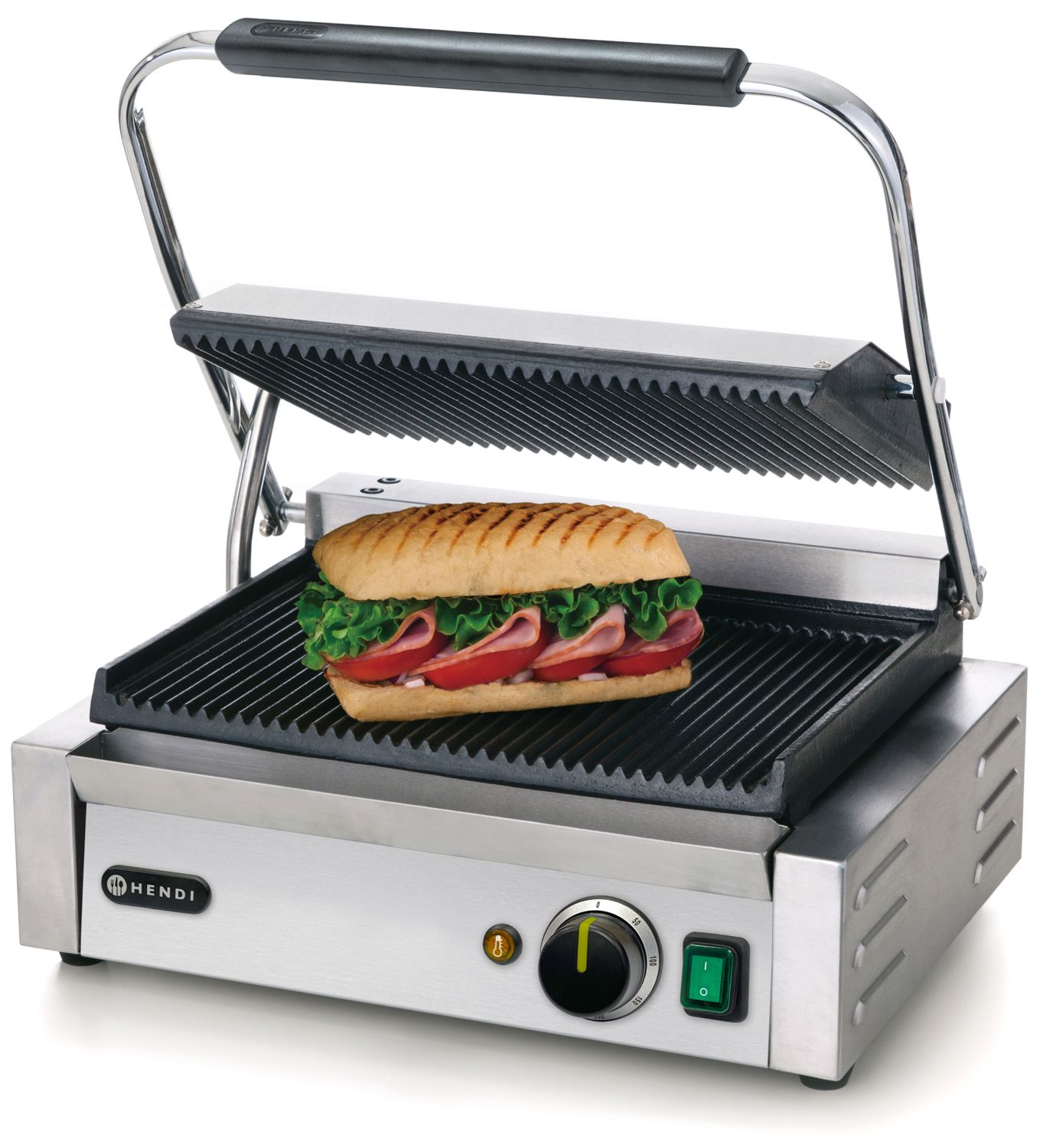 Kontaktný grill Panini, HENDI, drážkovaný vrch a spodok, 230V/2200W, 430x375x(H)216mm