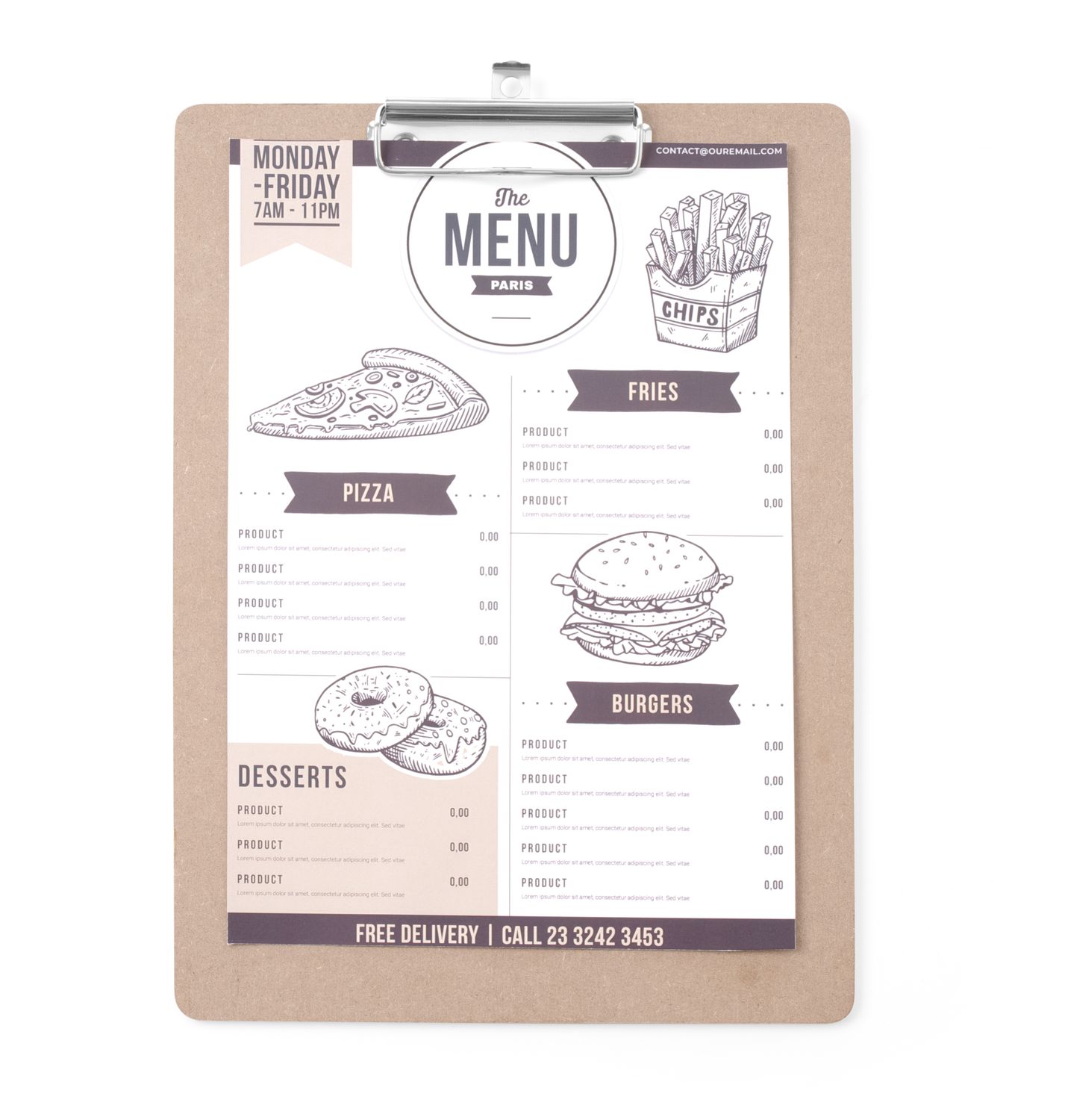 Doska na menu, HENDI, 240x330mm