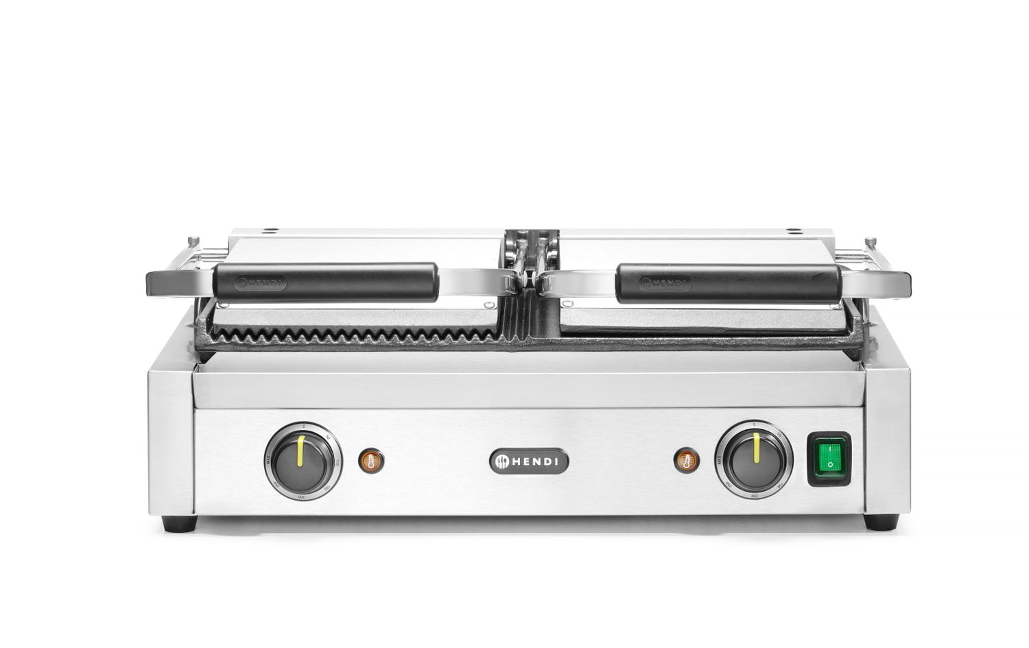 Dvojitý kontaktný gril, HENDI, napoly hladký, napoly drážkovaný, 230V/3600W, 570x375x(H)216mm