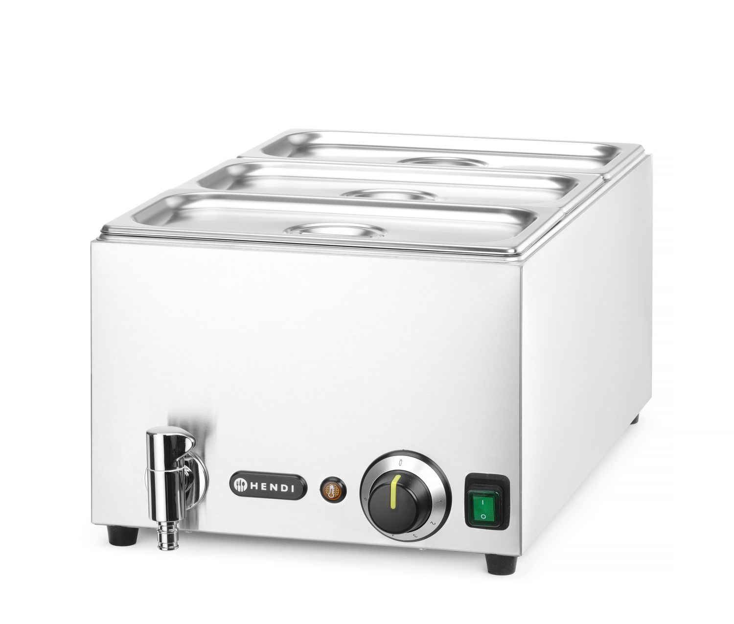 Sada: Miska s vypúšťacím kohútikom + 3x GN 1/3 s vekom, HENDI, GN 1/1, 230V/1000W, 605x332x(H)242mm