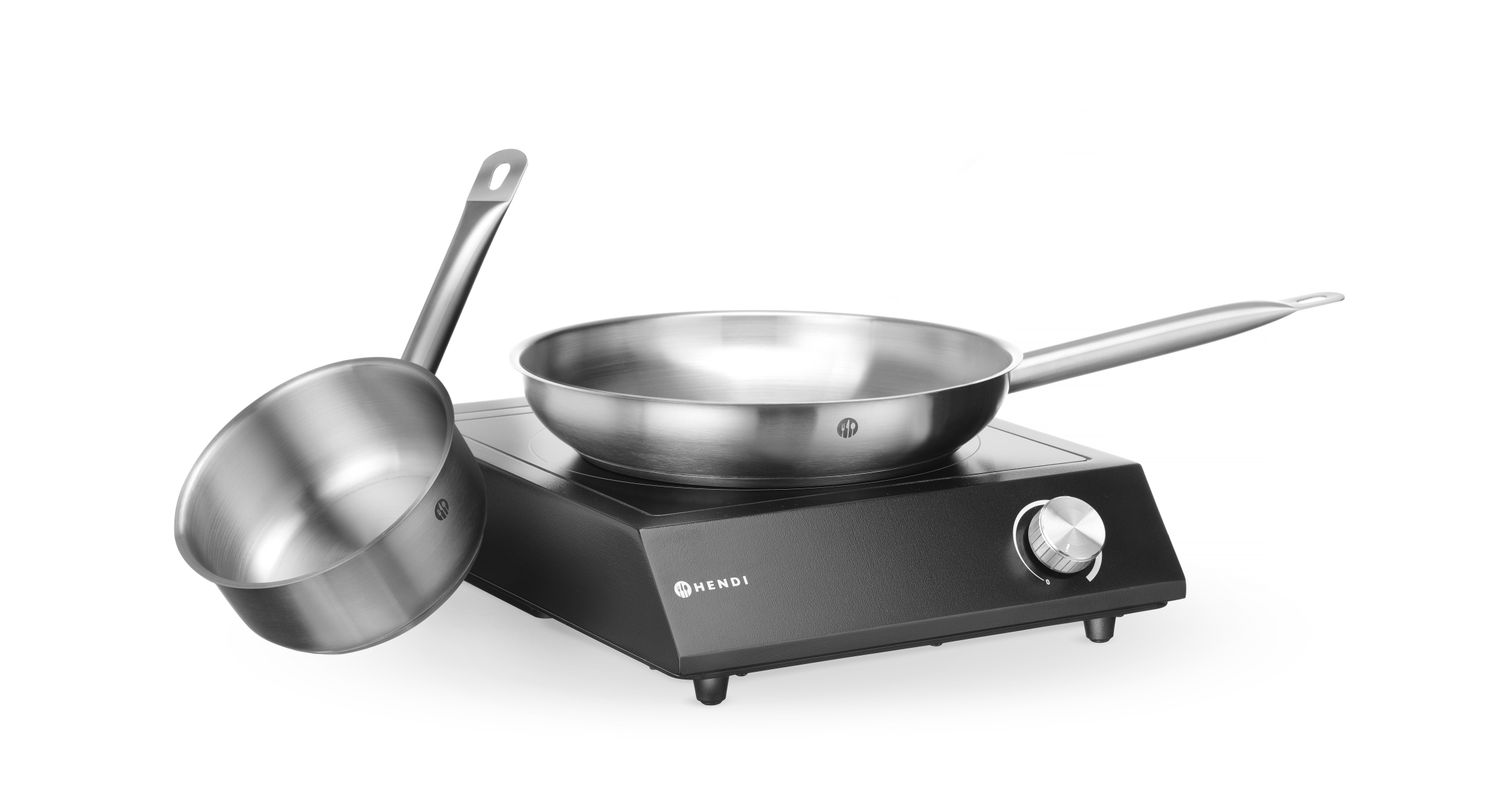 Sada: Indukčný sporák 3500W + hrniec + panvica na smaženie, HENDI, Čierna, 220-240V/3500W, 320x395x(H)95mm