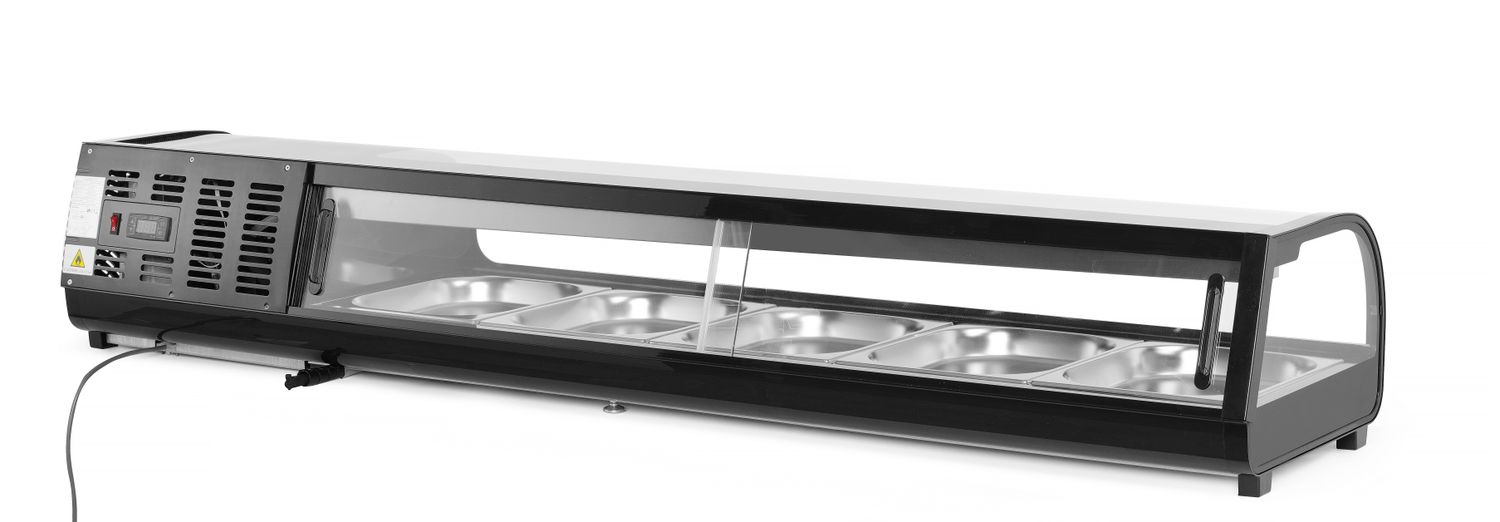 Chladiaca vitrína na sushi, Arktic, Kapacita: 5x GN 1/2 (H)40 mm (vrátane nádob)., Čierna, 220-240V/190W, 1800x420x(H)265mm