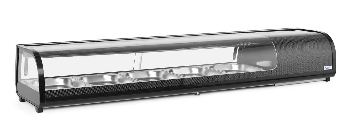 Chladiaca vitrína na sushi, Arktic, Kapacita: 5x GN 1/2 (H)40 mm (vrátane nádob)., Čierna, 220-240V/190W, 1800x420x(H)265mm