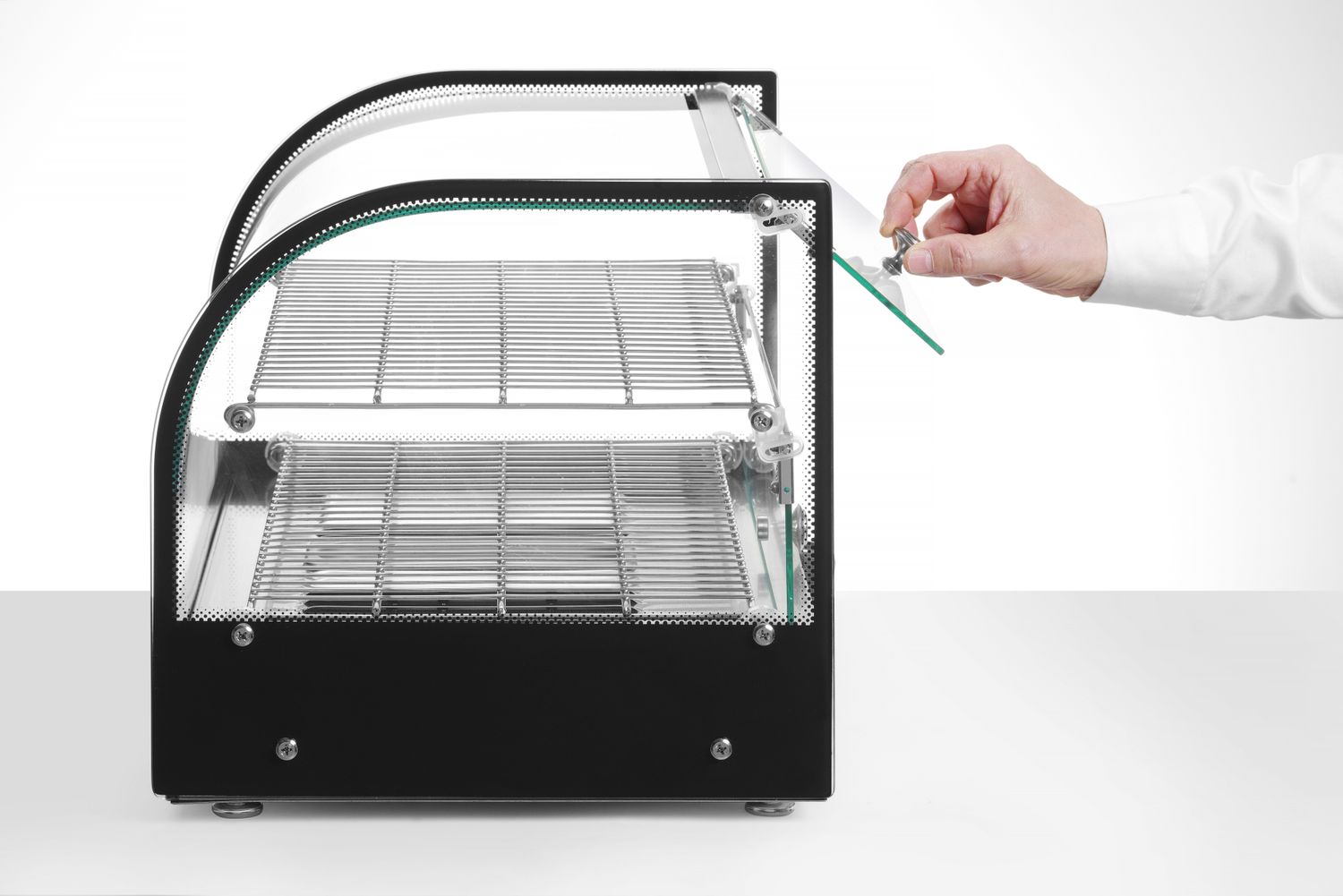 Nastaviteľná ohrevná vitrína, HENDI, dvoj úrovňová, Čierna, 220-240V/800W, 554x376x(H)376mm
