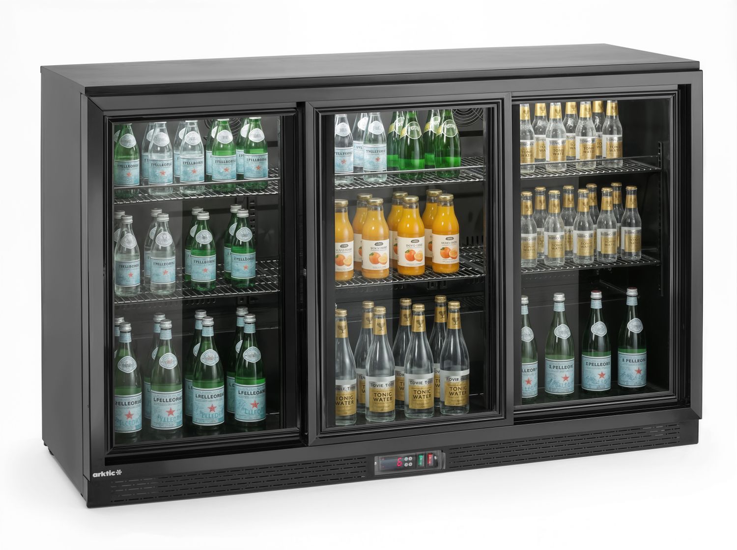 Barová chladnička s 3 posuvnými dverami, Arktic, 308L, Čierna, 220-240V/160W, 1350x520x(H)865mm