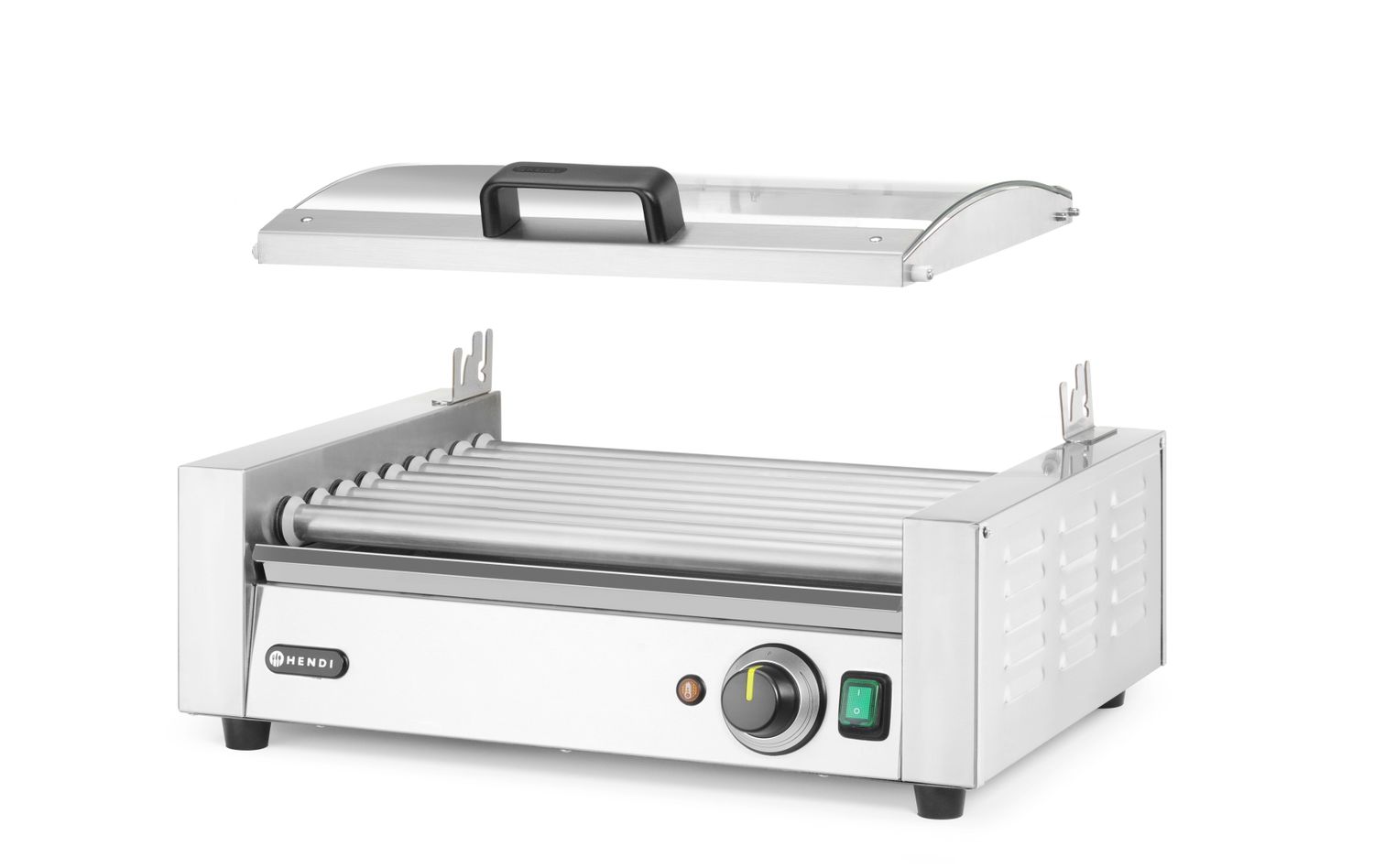 Gril na párky a klobásy, 1-zónový s energeticky úsporným krytom, HENDI, 230V/790W, 566x450x(H)259mm